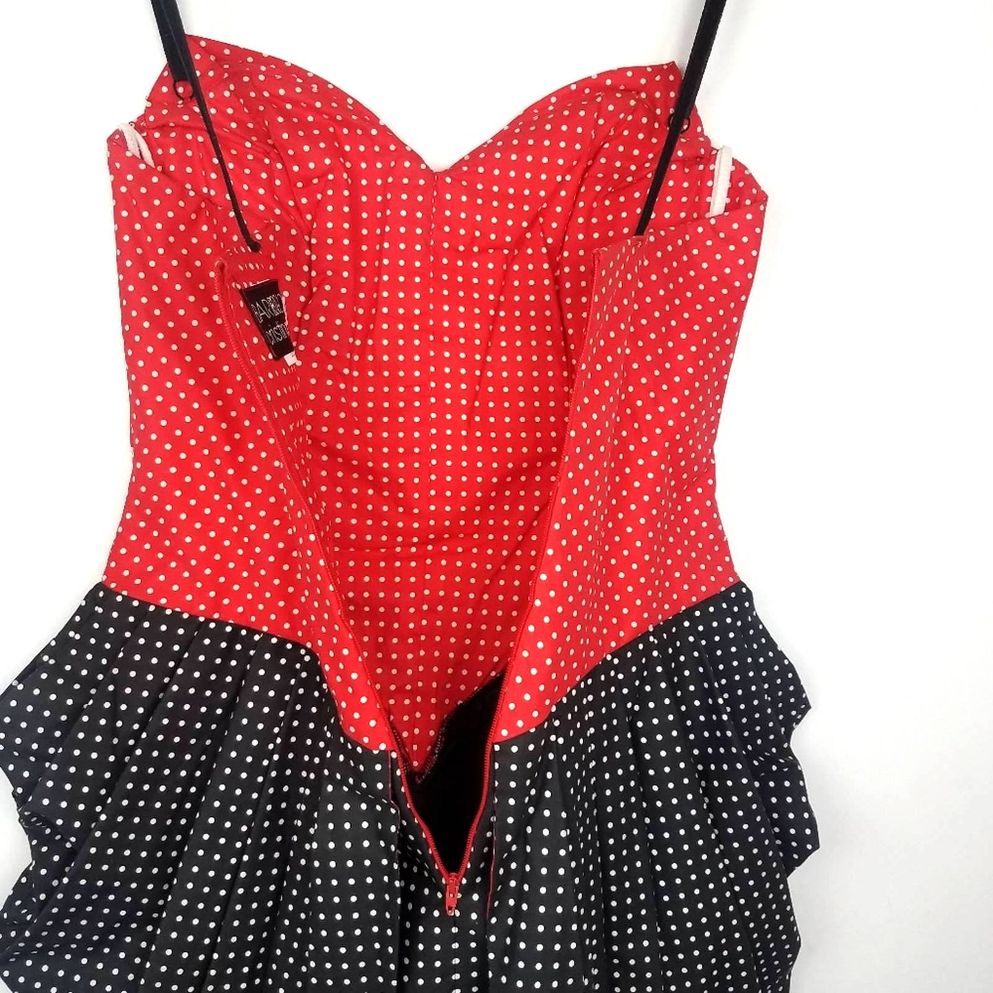 Vintage | Red & Black Polka Dot Dress Bustle Skirt 1980s