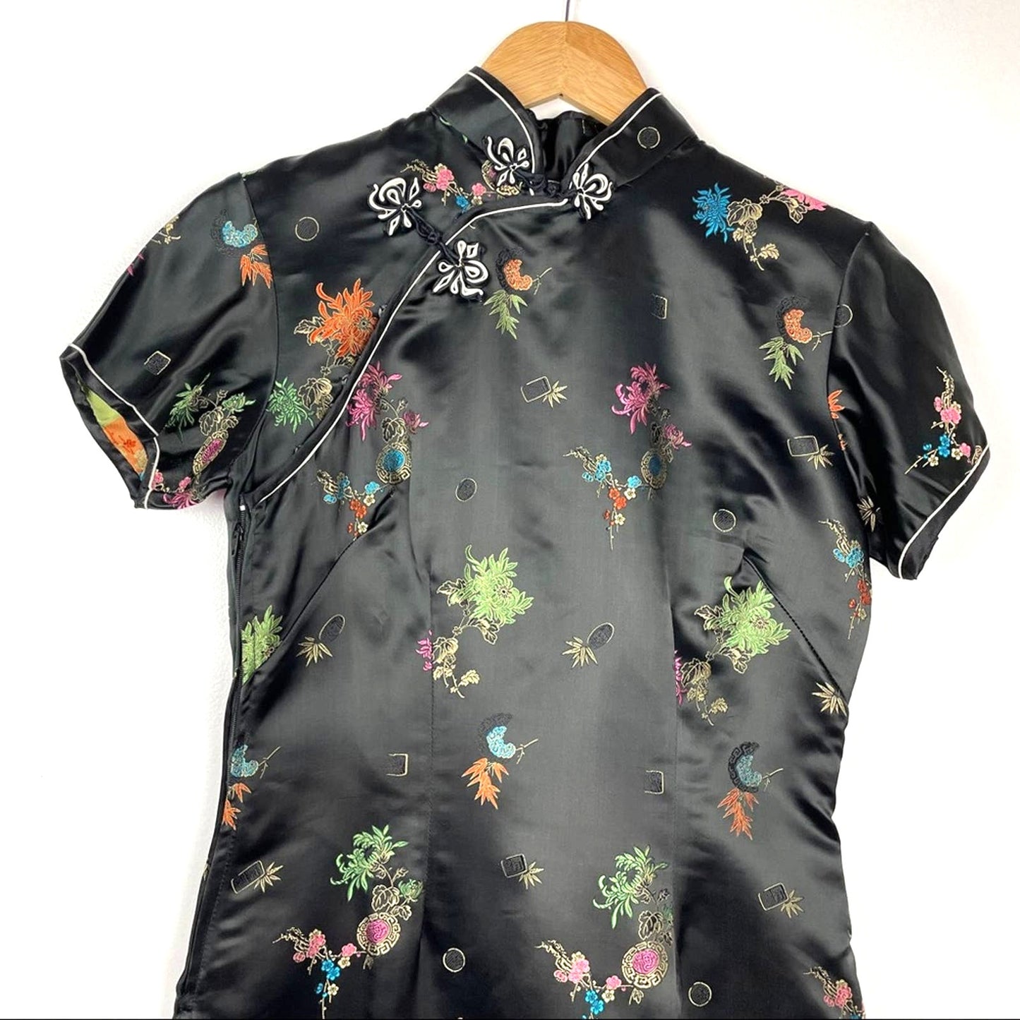 Vintage | Black Silky Cheongsam Dress Asian Style Evening Dress