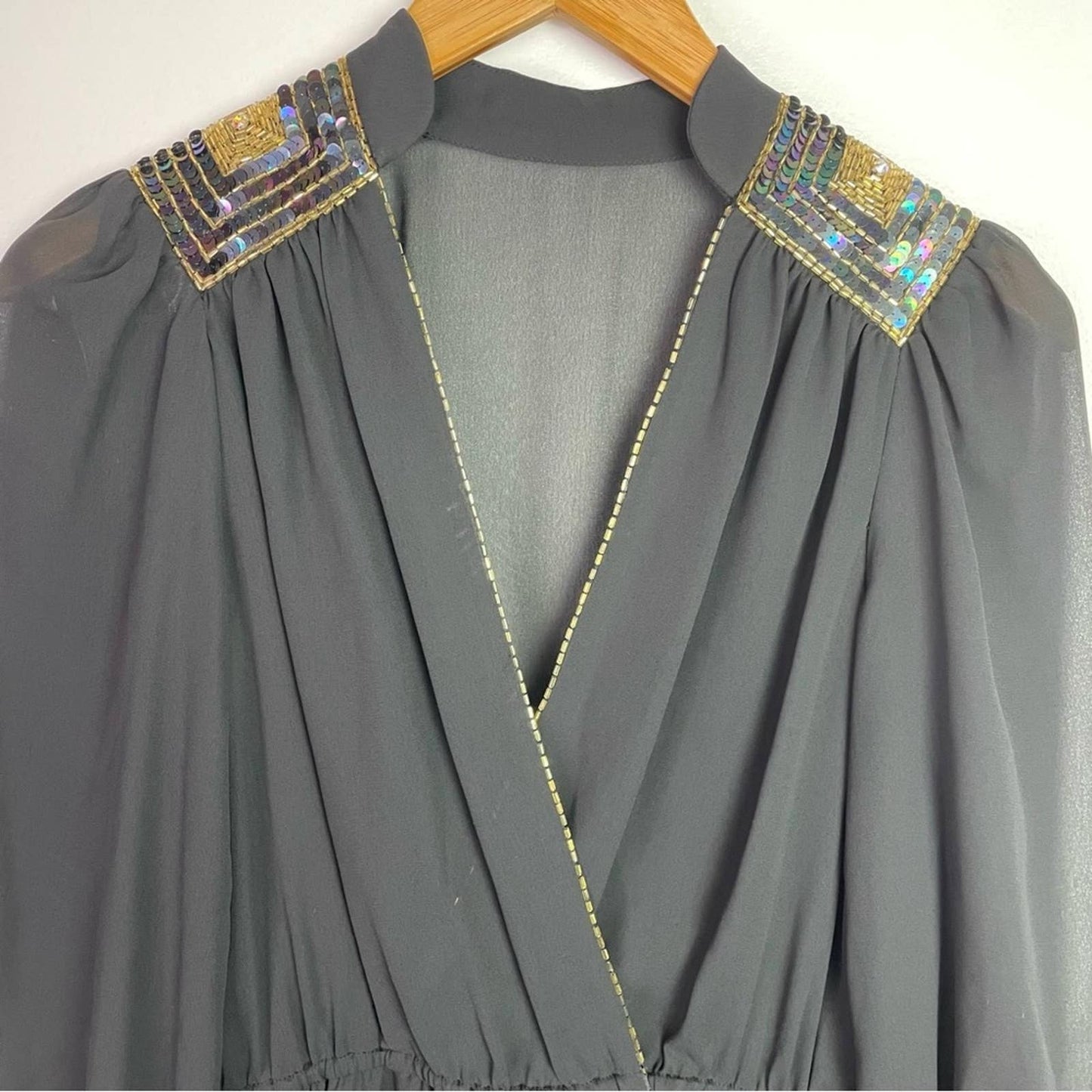 Vintage | Sheer Black Dress Sequin & Beaded Shoulder Patches