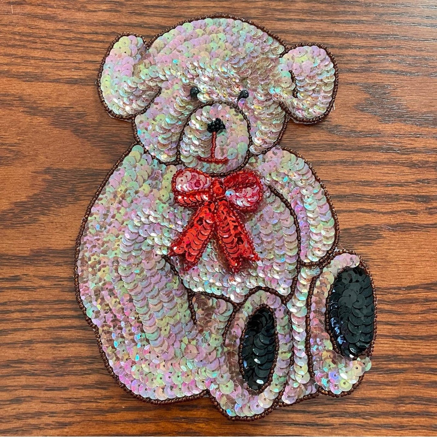 Vintage | Teddy Bear Sequin Patch Embellishment Brown