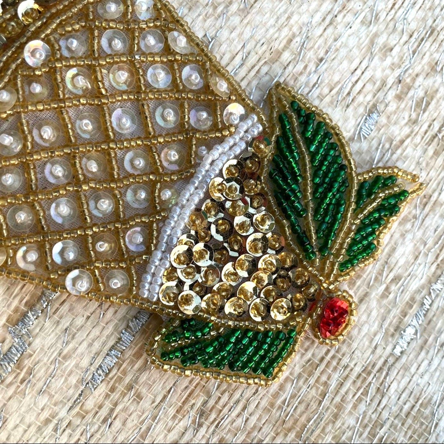 Vintage Christmas Bell Patch Embellishment Sequin Beaded Pin Holiday