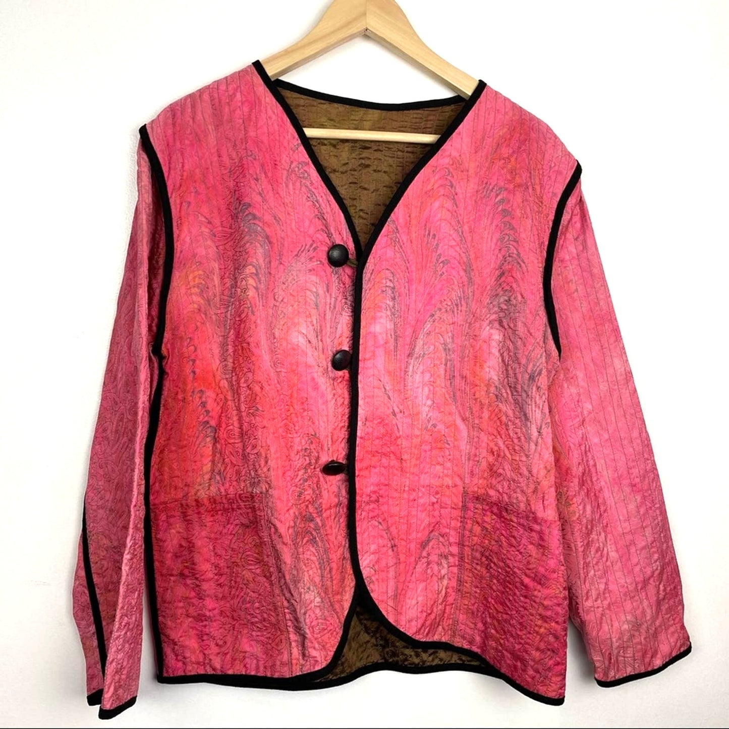 Quilted Silk Jacket Vintage Pink Orange Medium Reversible