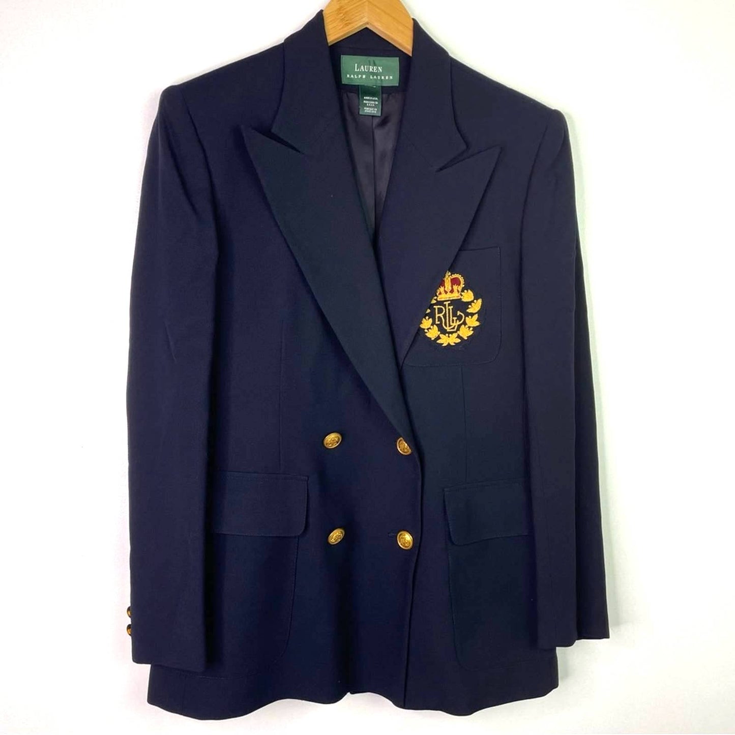 Ralph Lauren | Vintage Navy Blue Blazer Double Breasted Wool Emblem