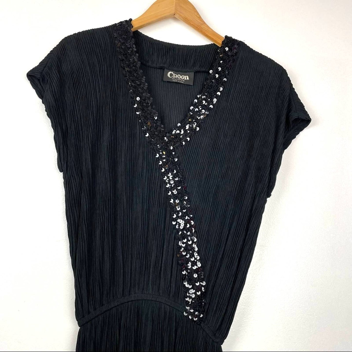 Vintage Black Maxi Dress Sequins Drop Waist