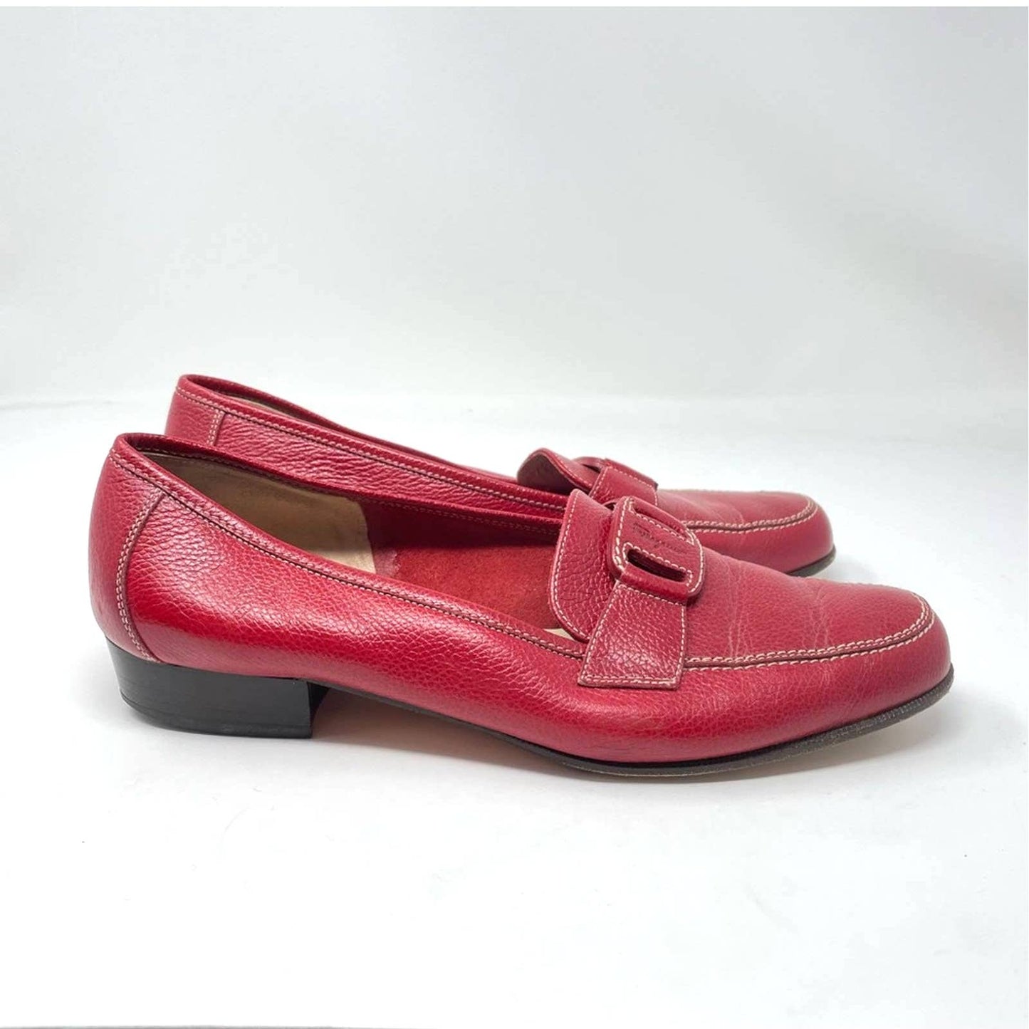 Ferragamo Red Loafers Slides Flats Leather Vintage 6.5