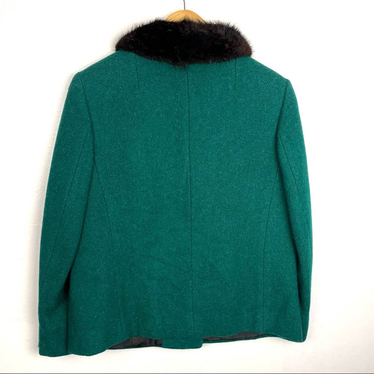 Vintage Green Wool & Real Fur Collar Jacket 1960s