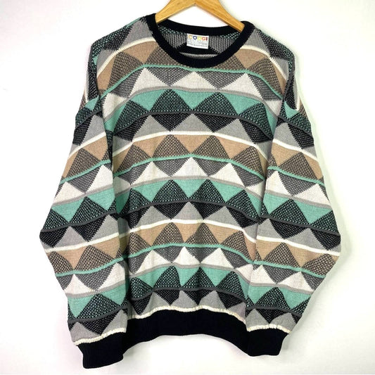 Coogi | Knit Sweater Black Green White Triangle Print Large