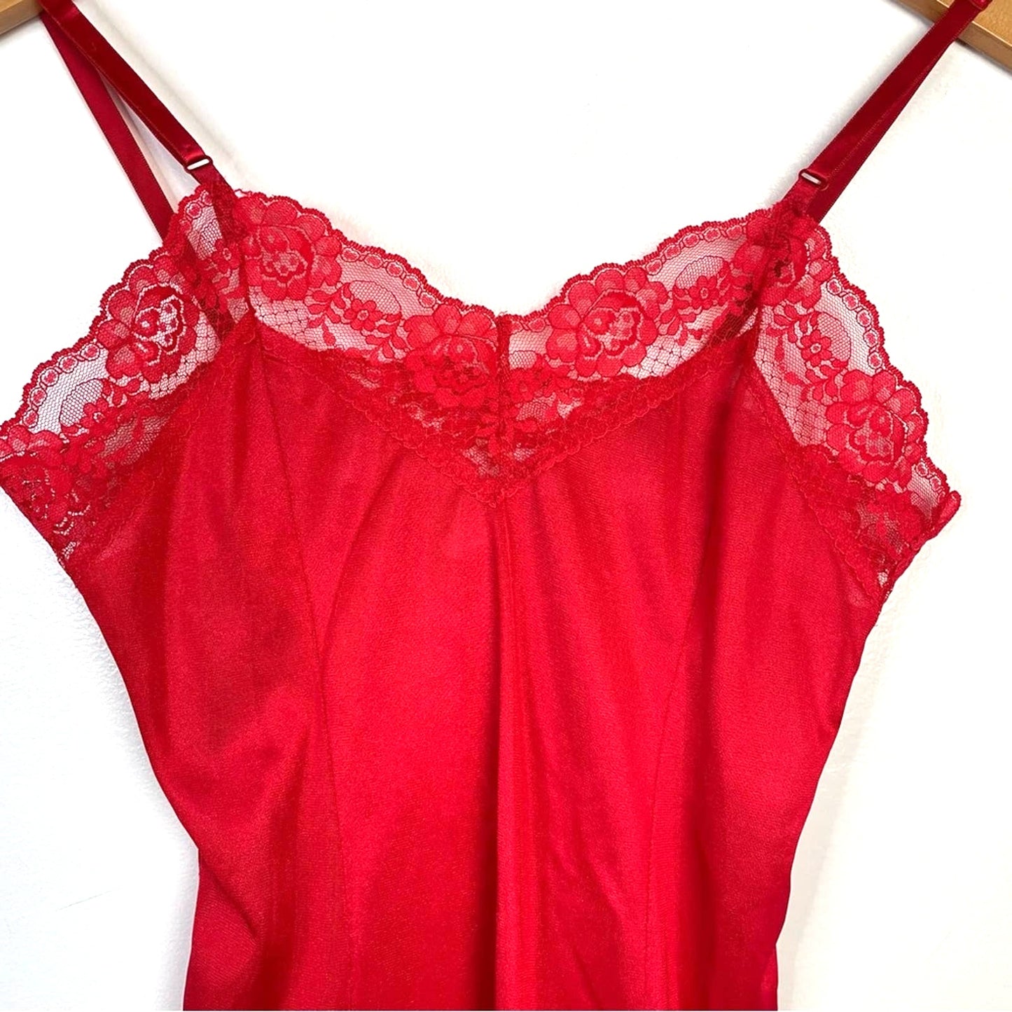 Vintage Red Lace Satin Tank Top Lingerie Cami Small