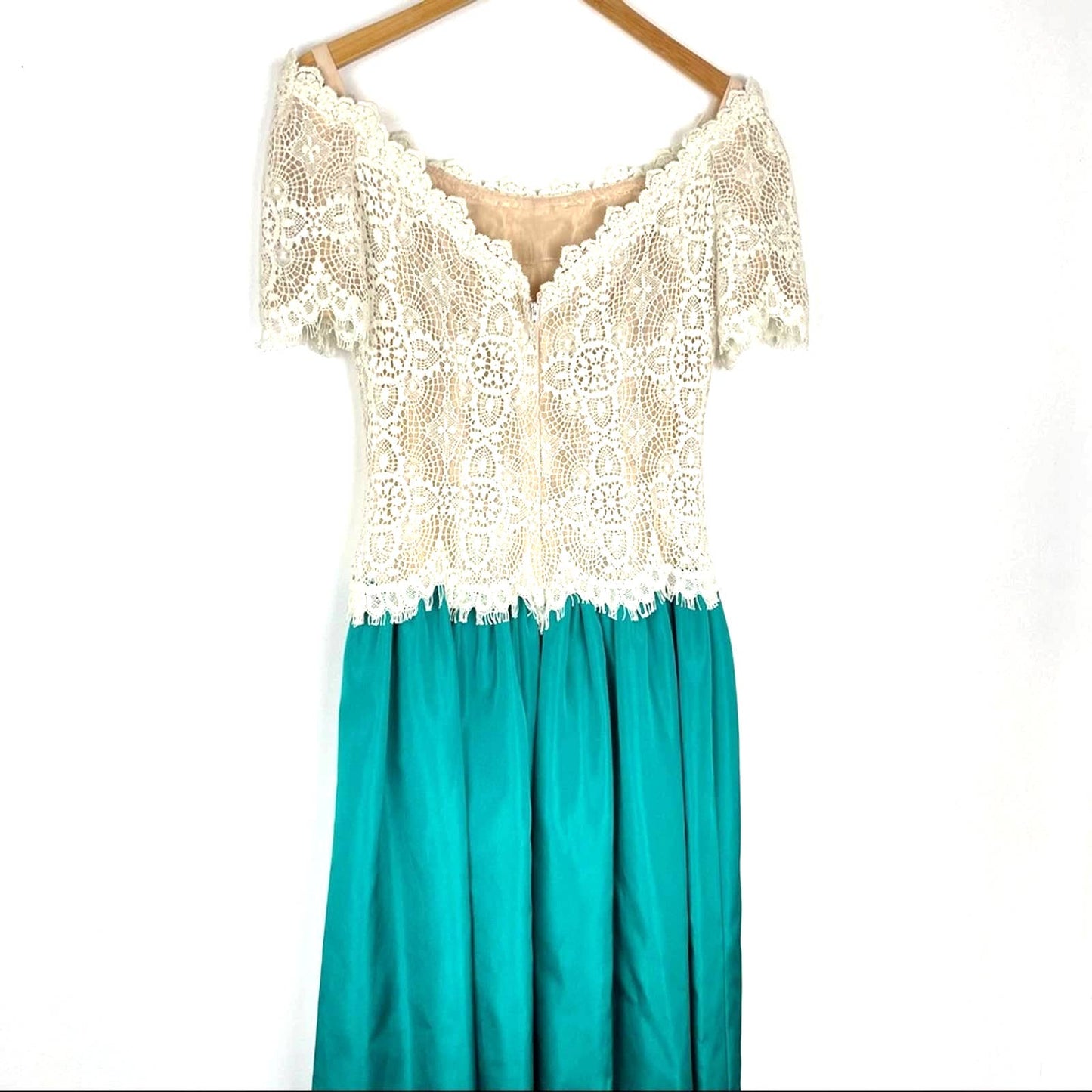 House of Bianchi | Vintage Lace Dress Off the Shoulder Formal Green Skirt