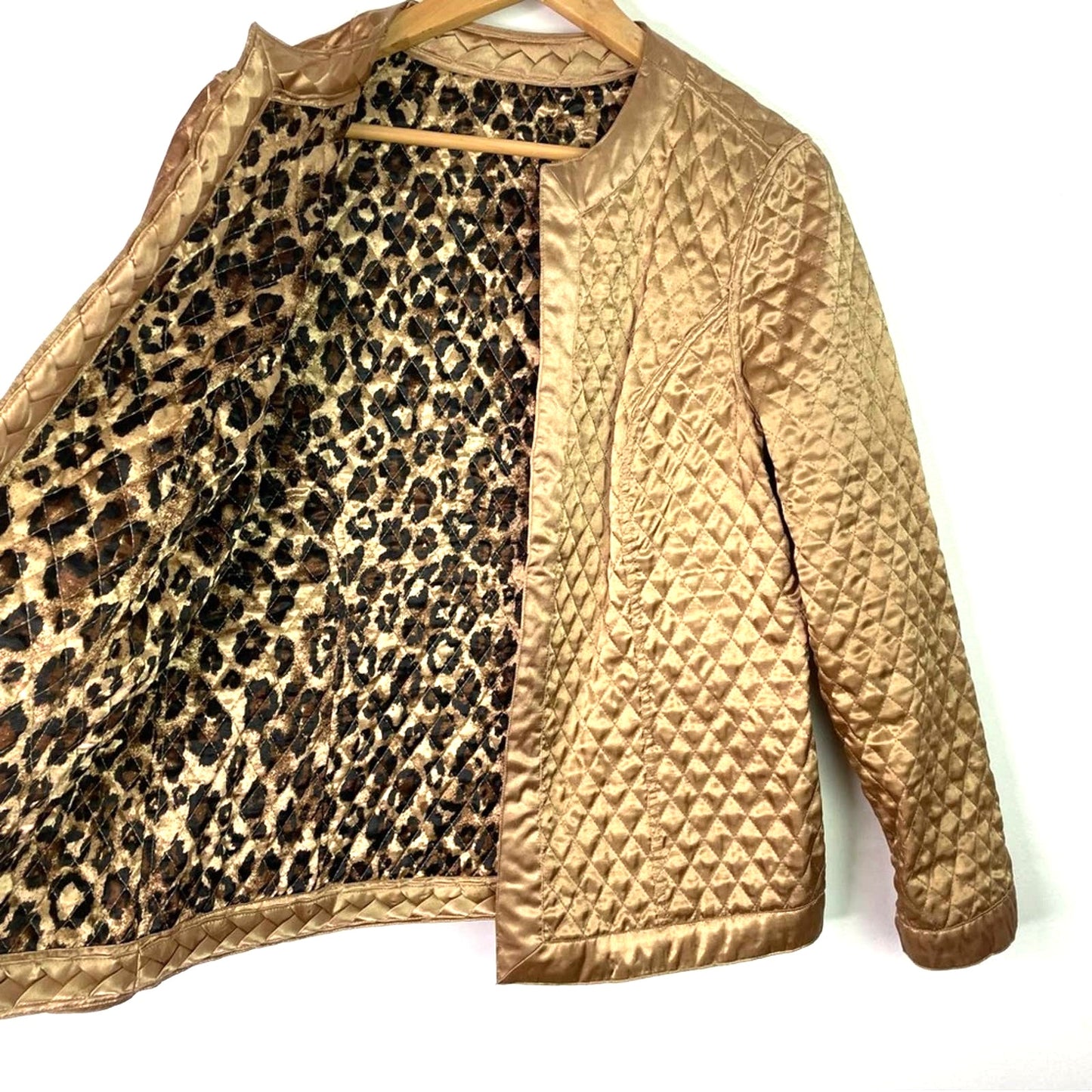 Leopard Print Quilted Jacket Bronze Reversible