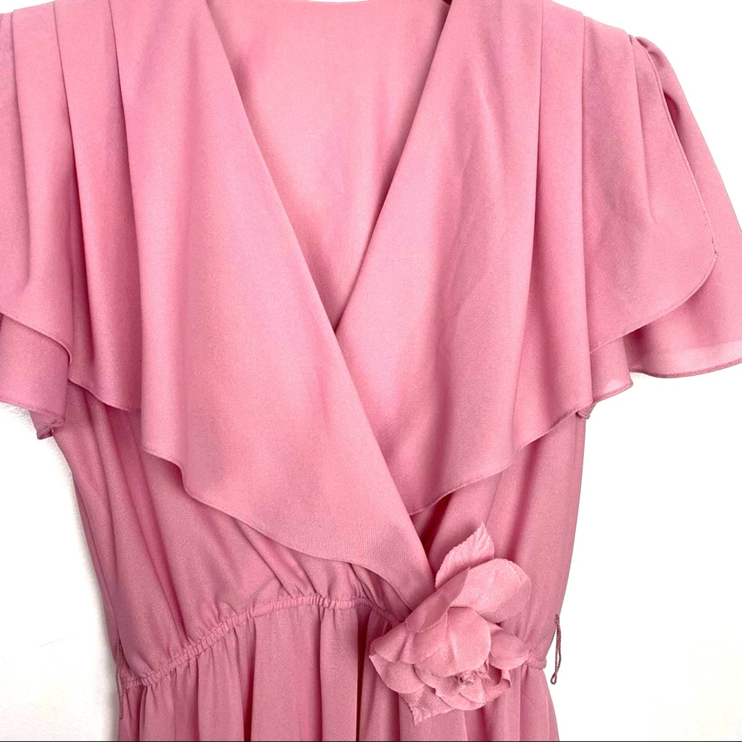 Vintage | 70s Pink Draped Dress Grecian Style Movable Flower