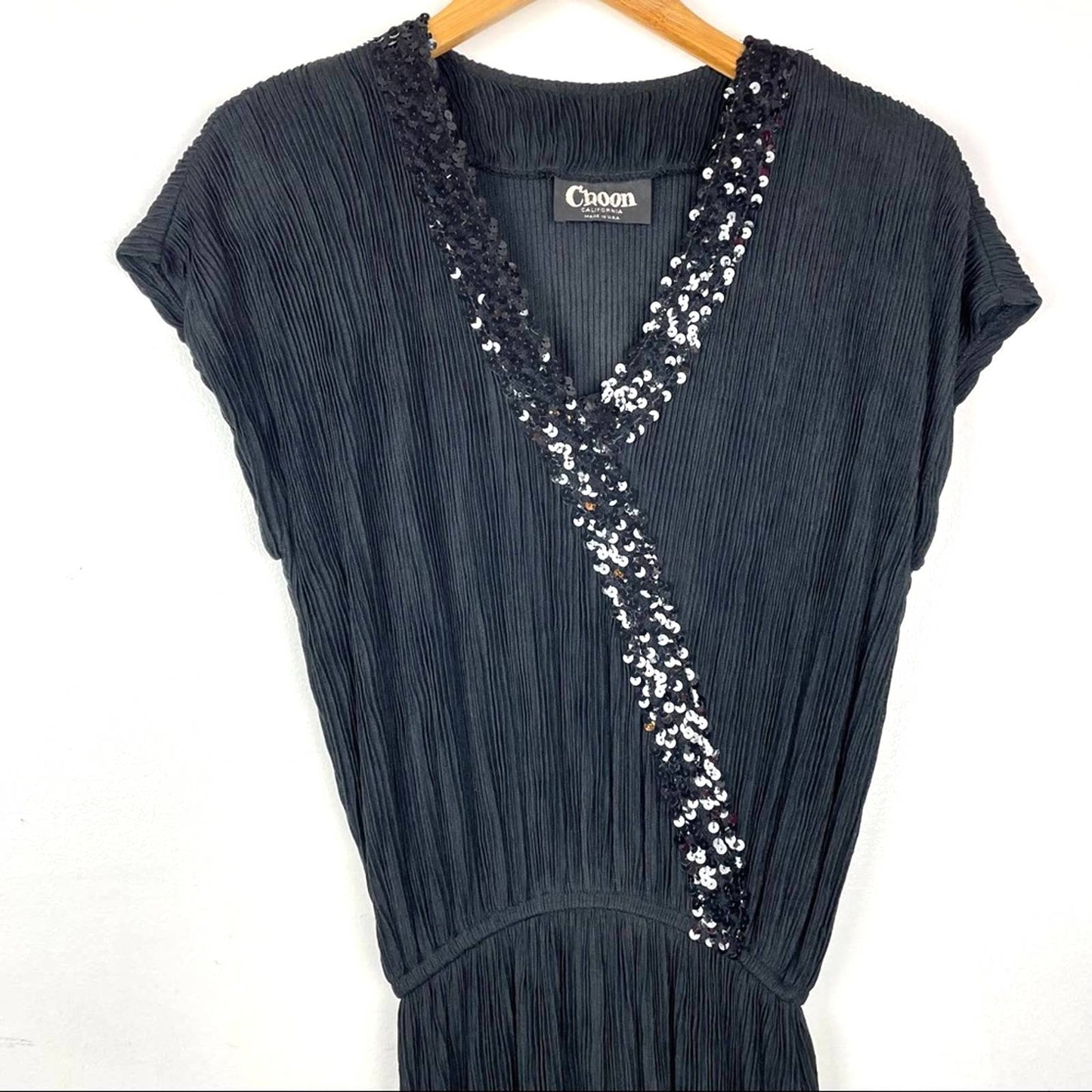 Vintage Black Maxi Dress Sequins Drop Waist