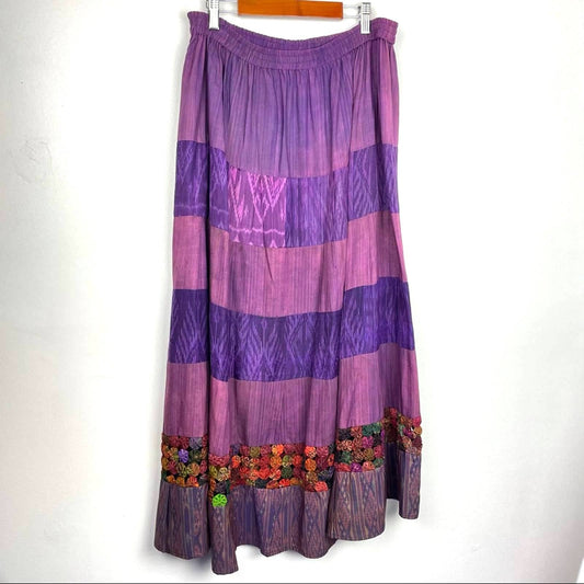 Vintage Long Purple Quilted Skirt Rosettes Patchwork