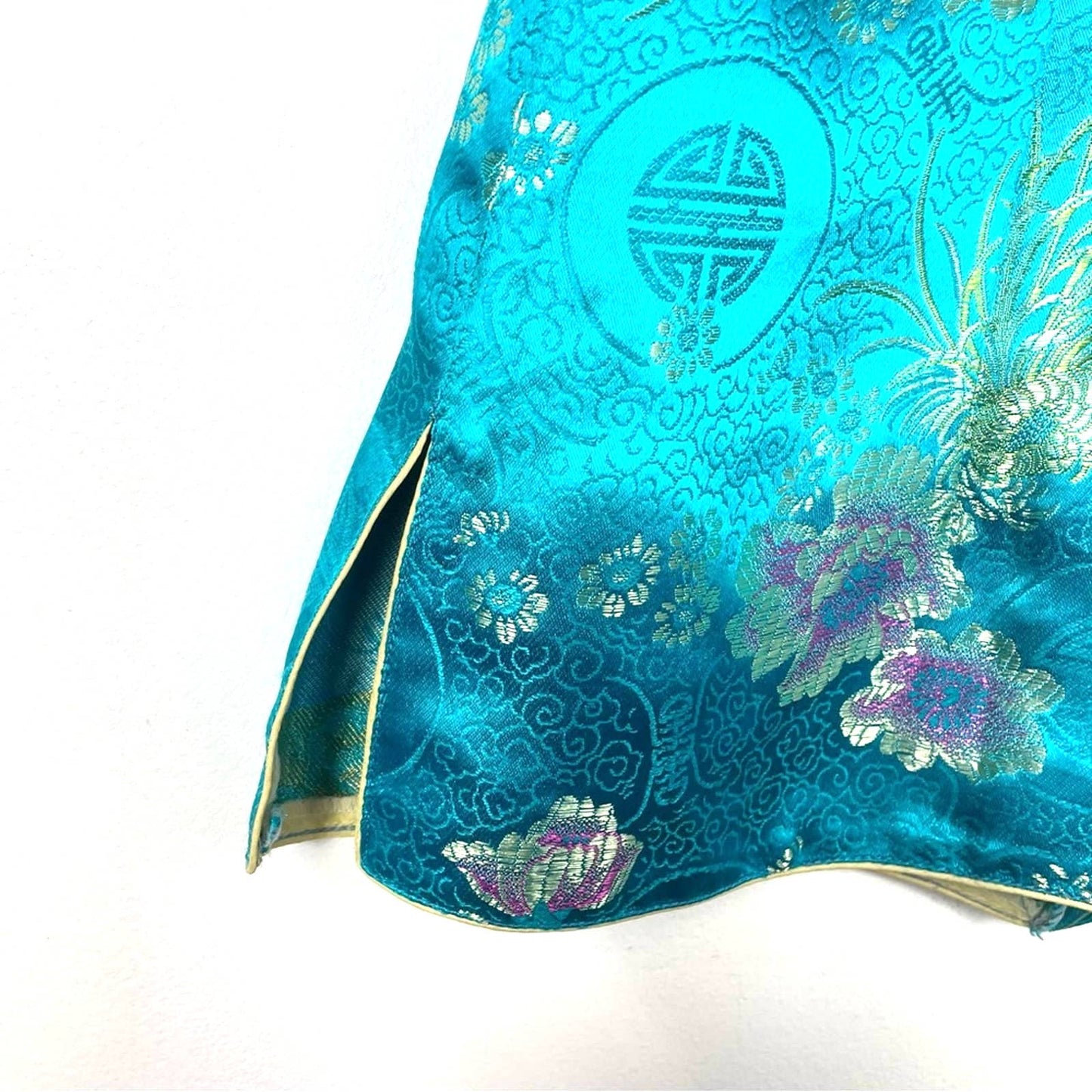 Vintage Silk Top Asian Style Button Down Blouse Blue