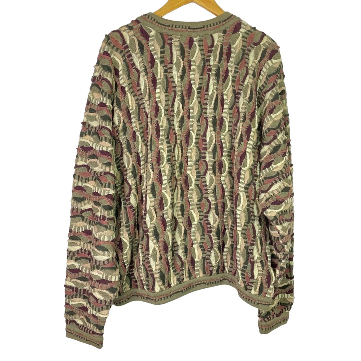 Coogi | Knit Sweater Tan Green Chunky Knit 3 D Pattern XL