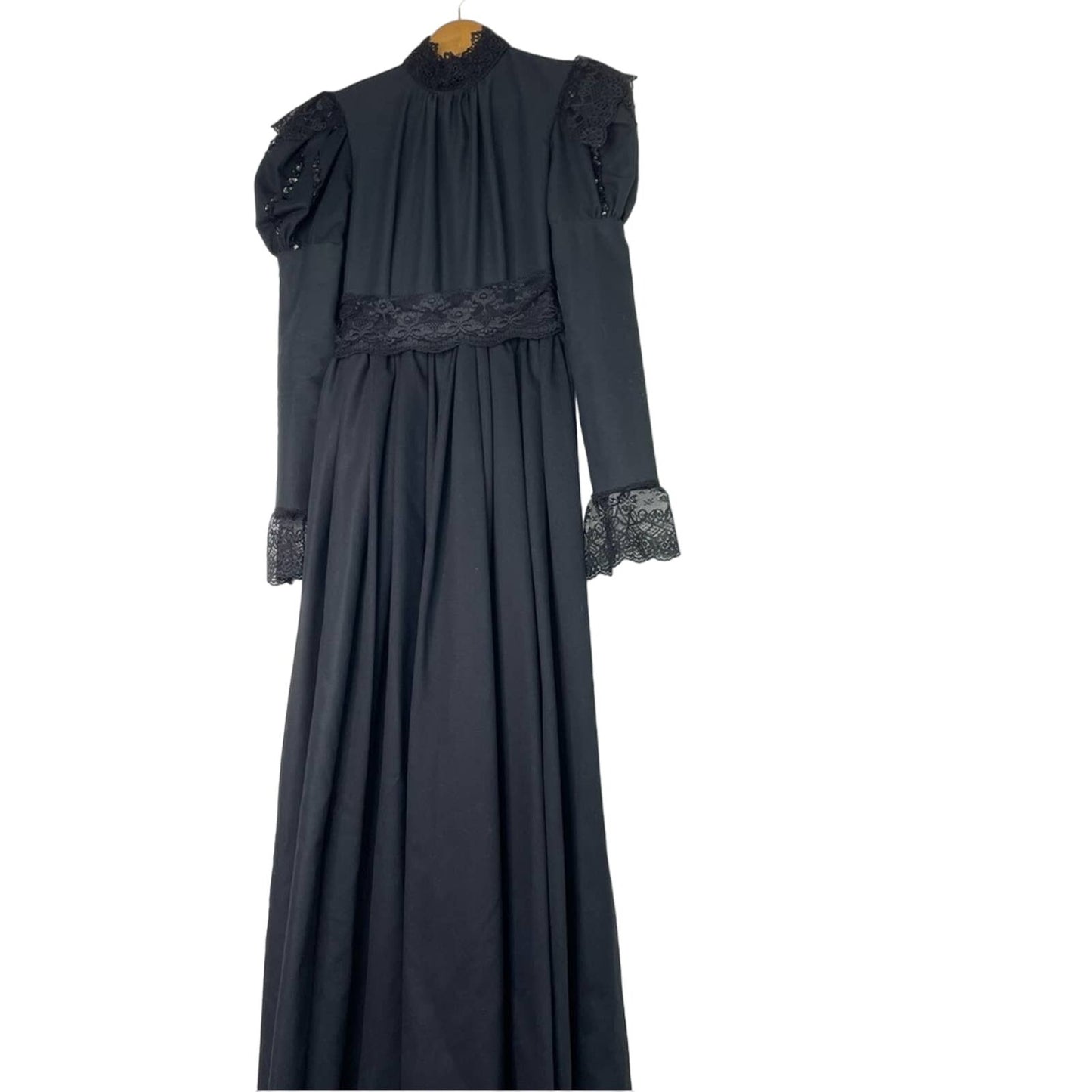 Vintage Handmade Black Dress Victorian Gown Wednesday Gothic XS
