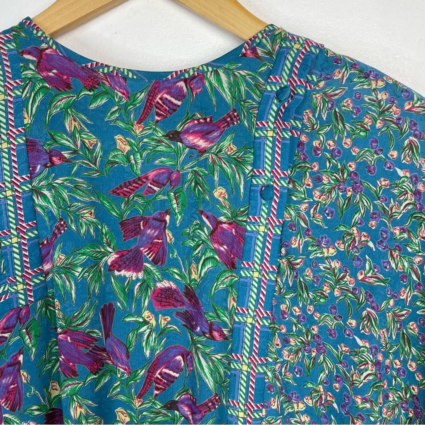 Vintage | Diane Freis Dress Blue Floral and Bird Pattern