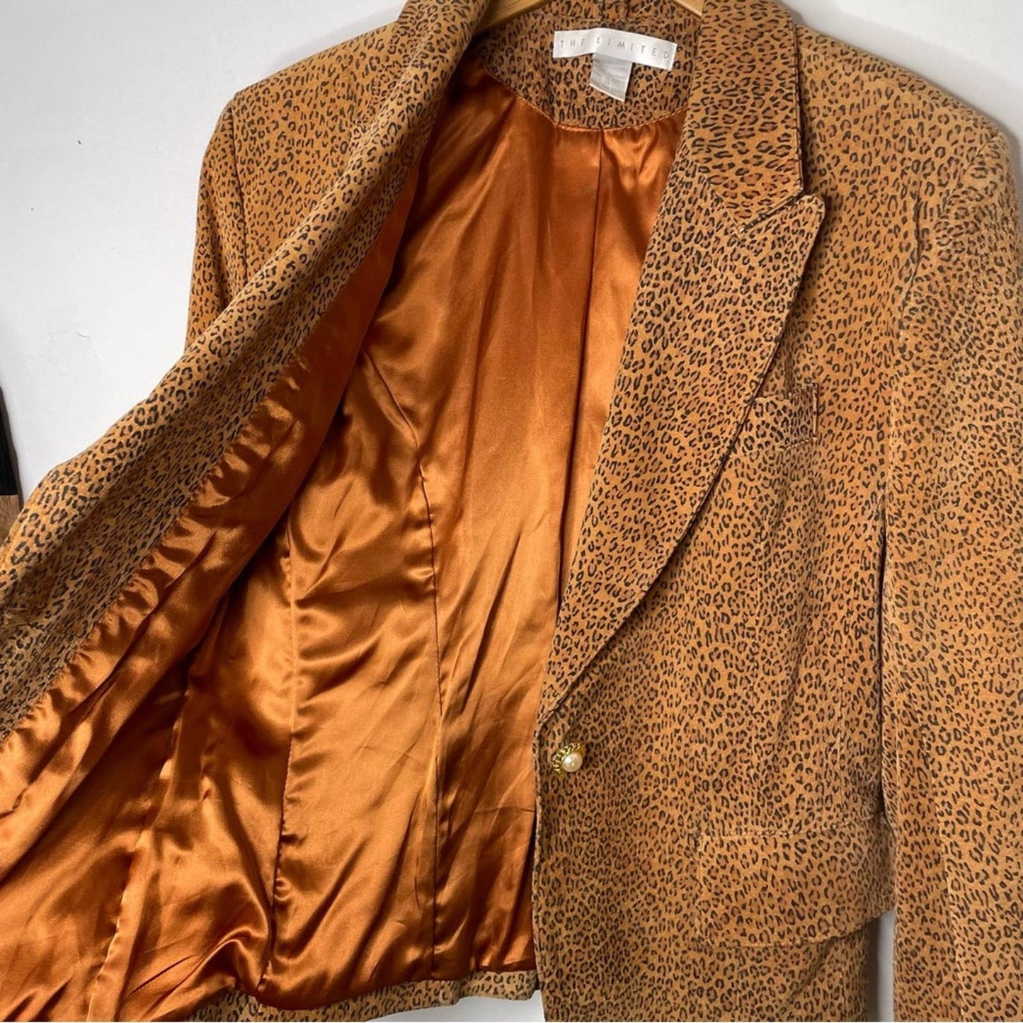 Vintage Suede Leopard Print Jacket Brown Tan Pearl Button S