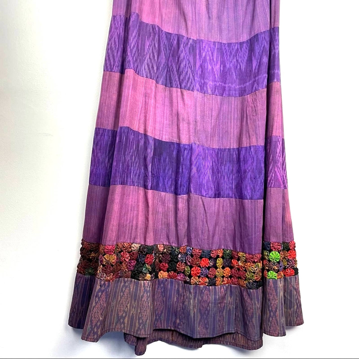 Vintage Long Purple Quilted Skirt Rosettes Patchwork