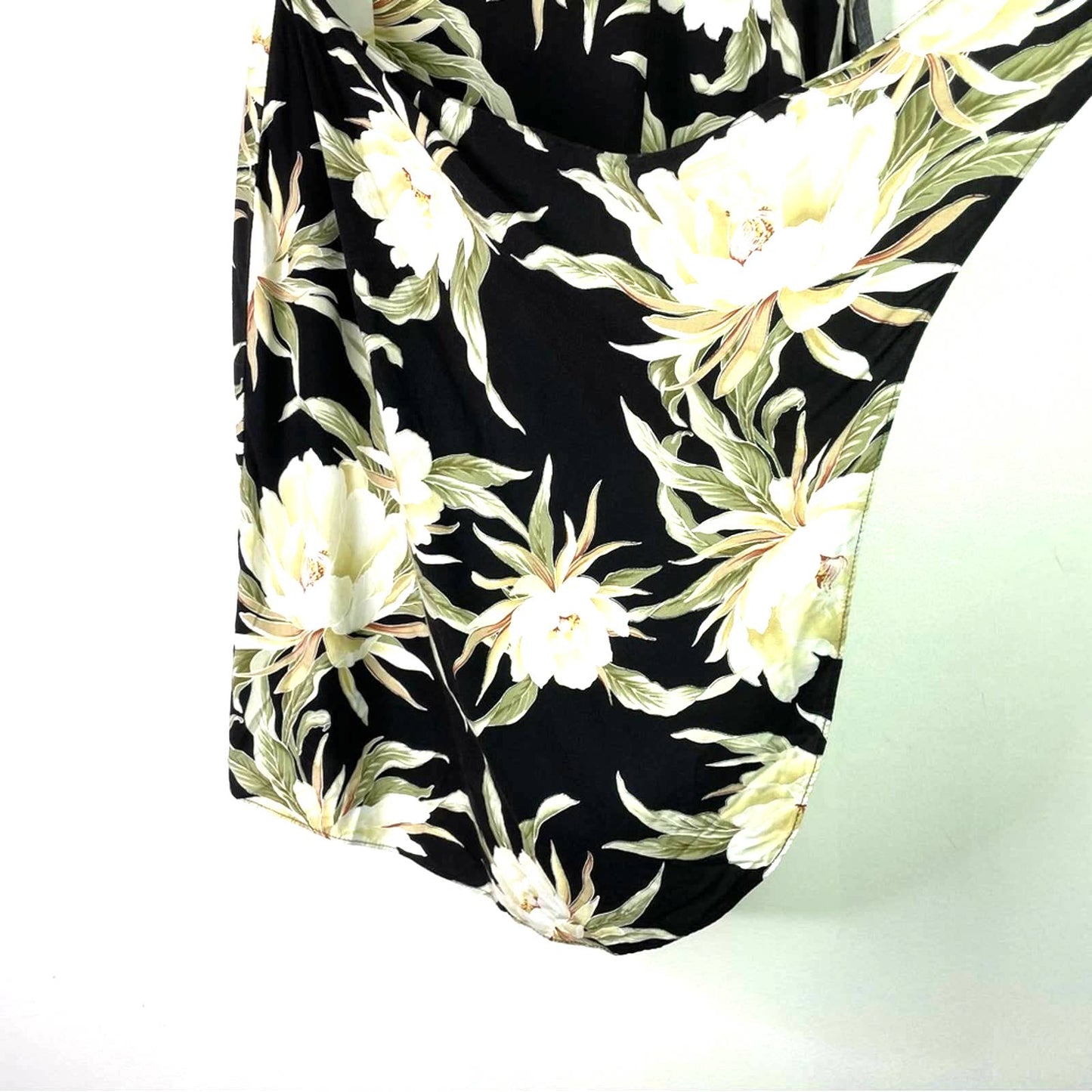 Vintage Hawaiian Dress Black White Flowers Tie Skirt Large