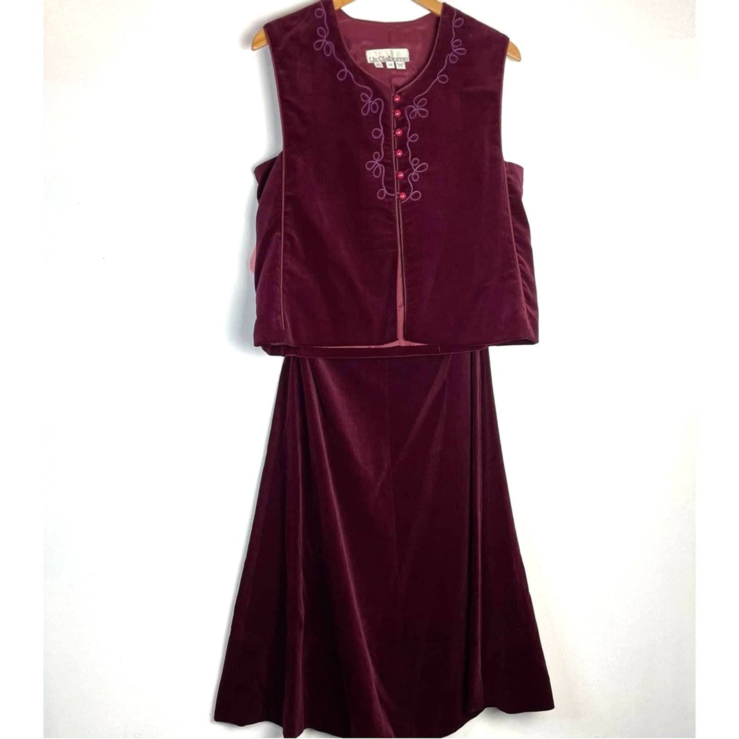 Vintage Liz Claiborne Velvet Maroon Two Piece Skirt Suit 1970s