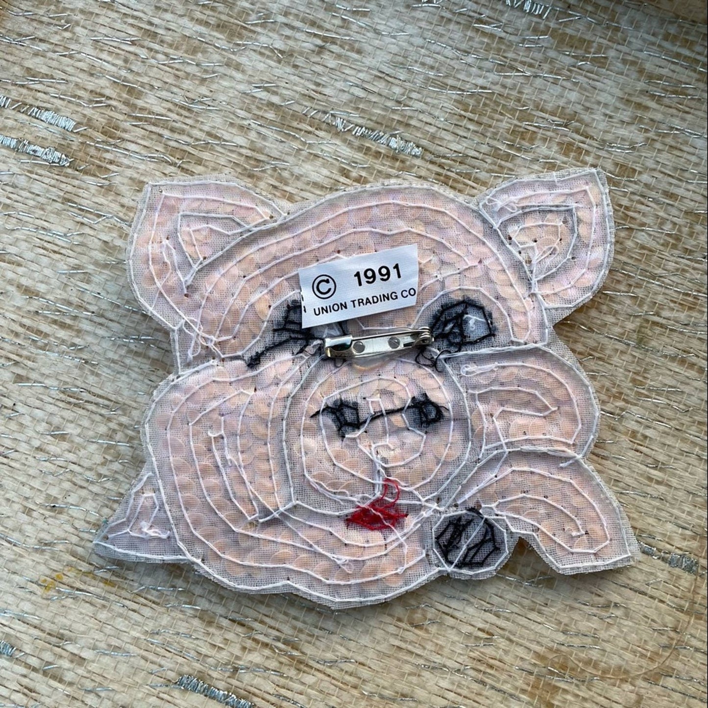 Pig Pin Patch Sequin Beads Vintage 90s Embellishment