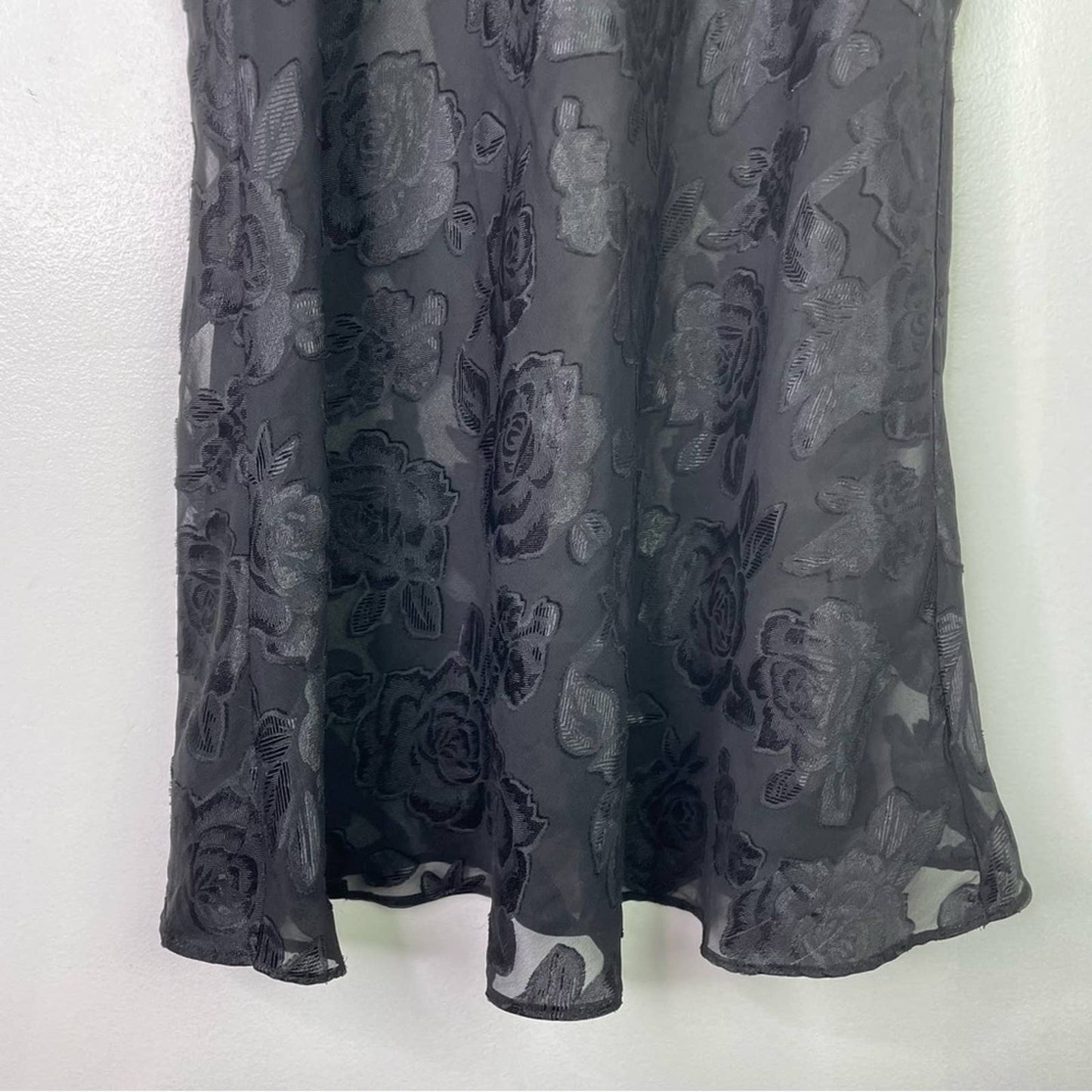 Oscar de la Renta Black Sheer Slip Top Large Floral Roses