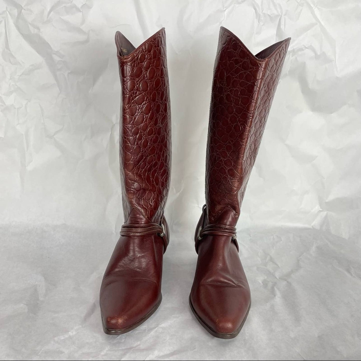 Vintage | Brown Leather Cowboy Boots Alligator Pointed Toe