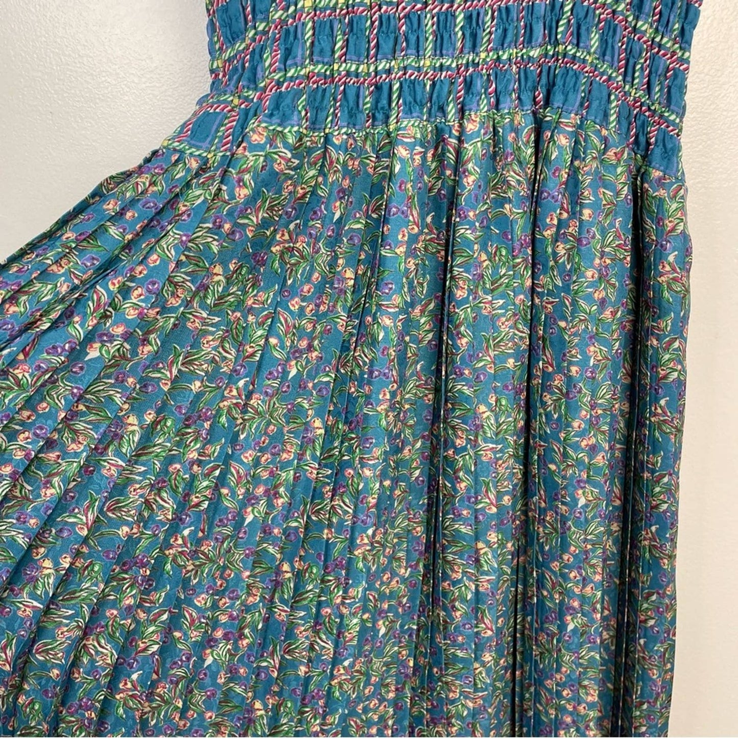 Vintage | Diane Freis Dress Blue Floral and Bird Pattern