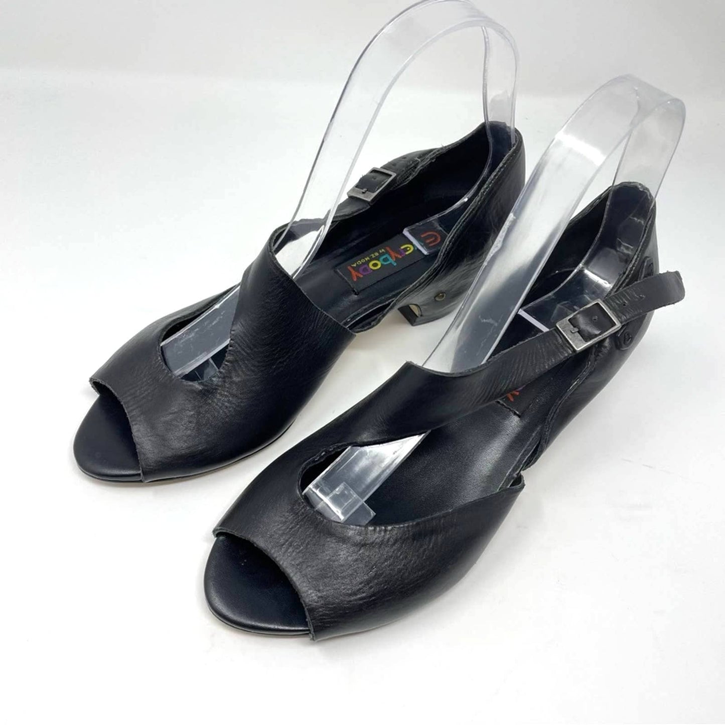 Vintage Black Leather Sandals Small Heel 6.5