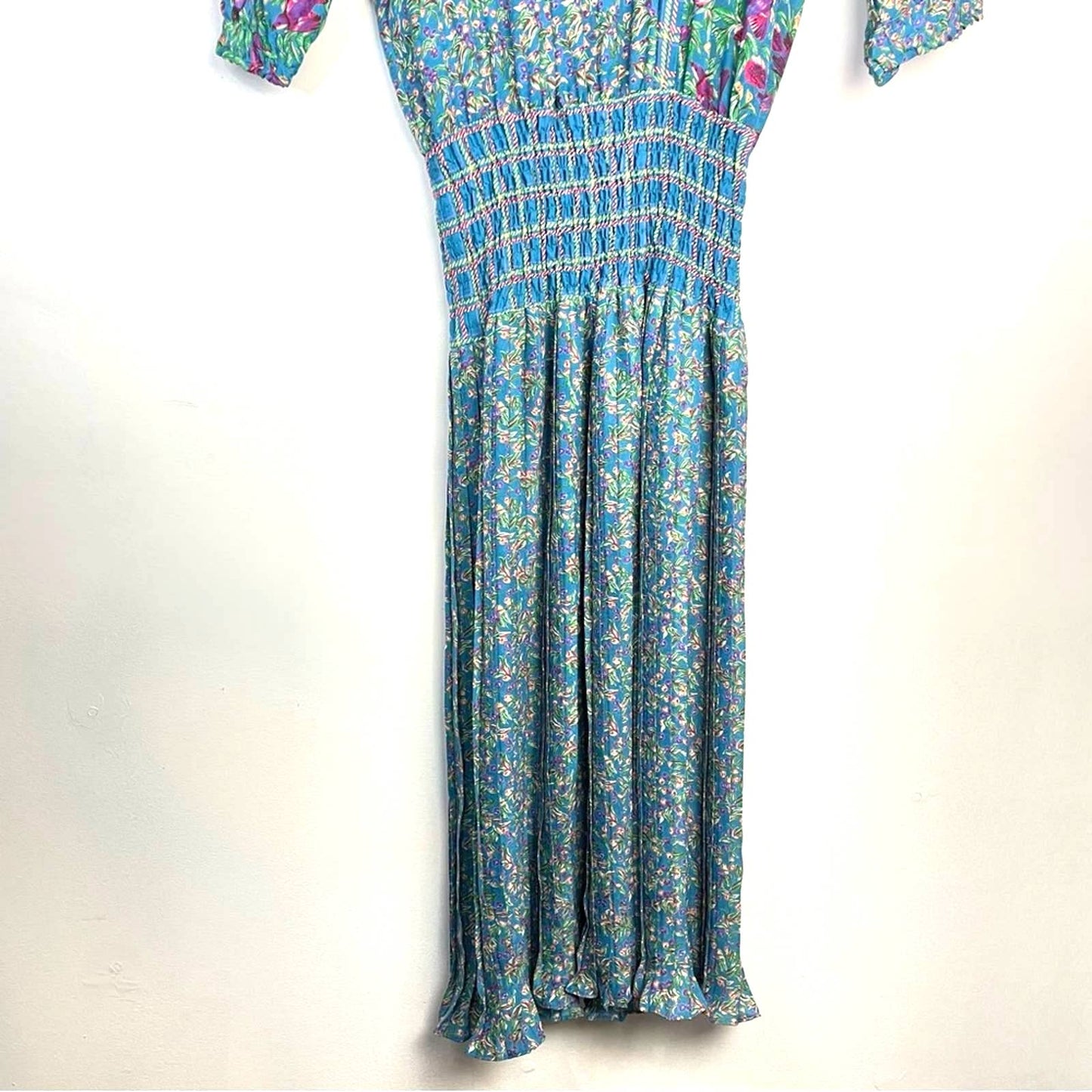 Vintage | Diane Freis Dress Blue Floral and Bird Pattern