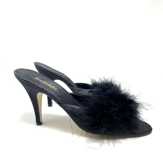 Vintage Frederick’s of Hollywood Black Marabou Heels Sandals Feathers 9