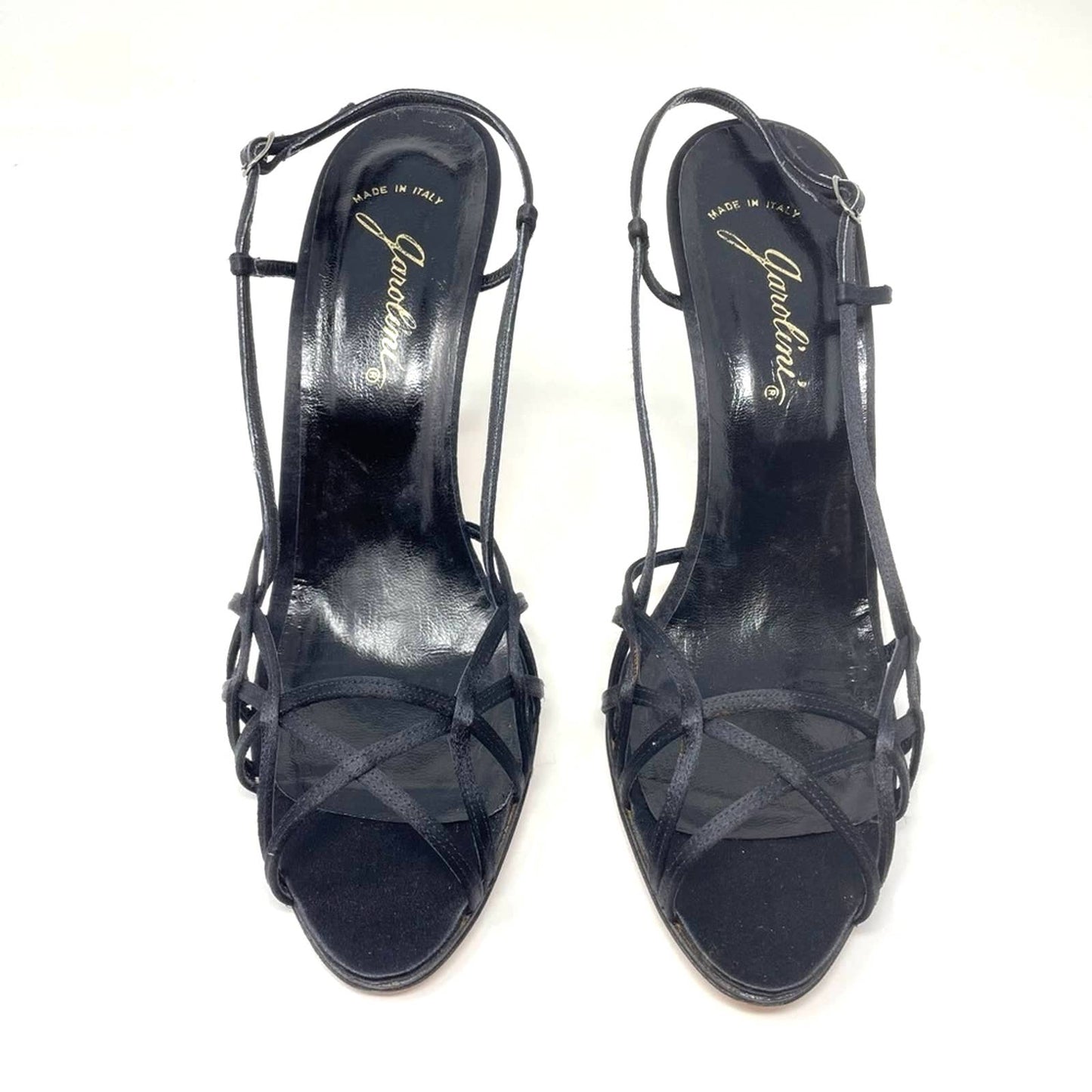 Vintage Black Strappy Heel Sandals Satin 10