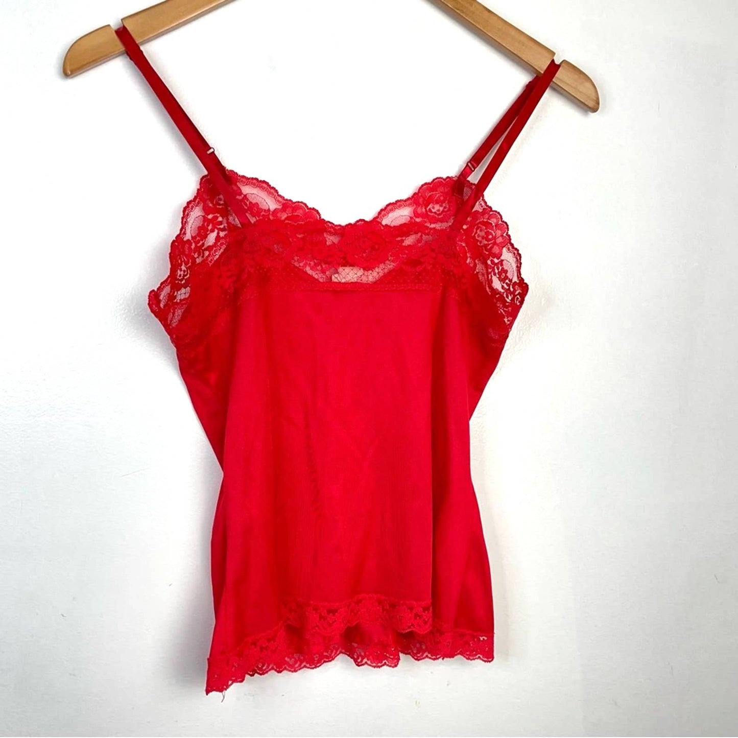 Vintage Red Lace Satin Tank Top Lingerie Cami Small