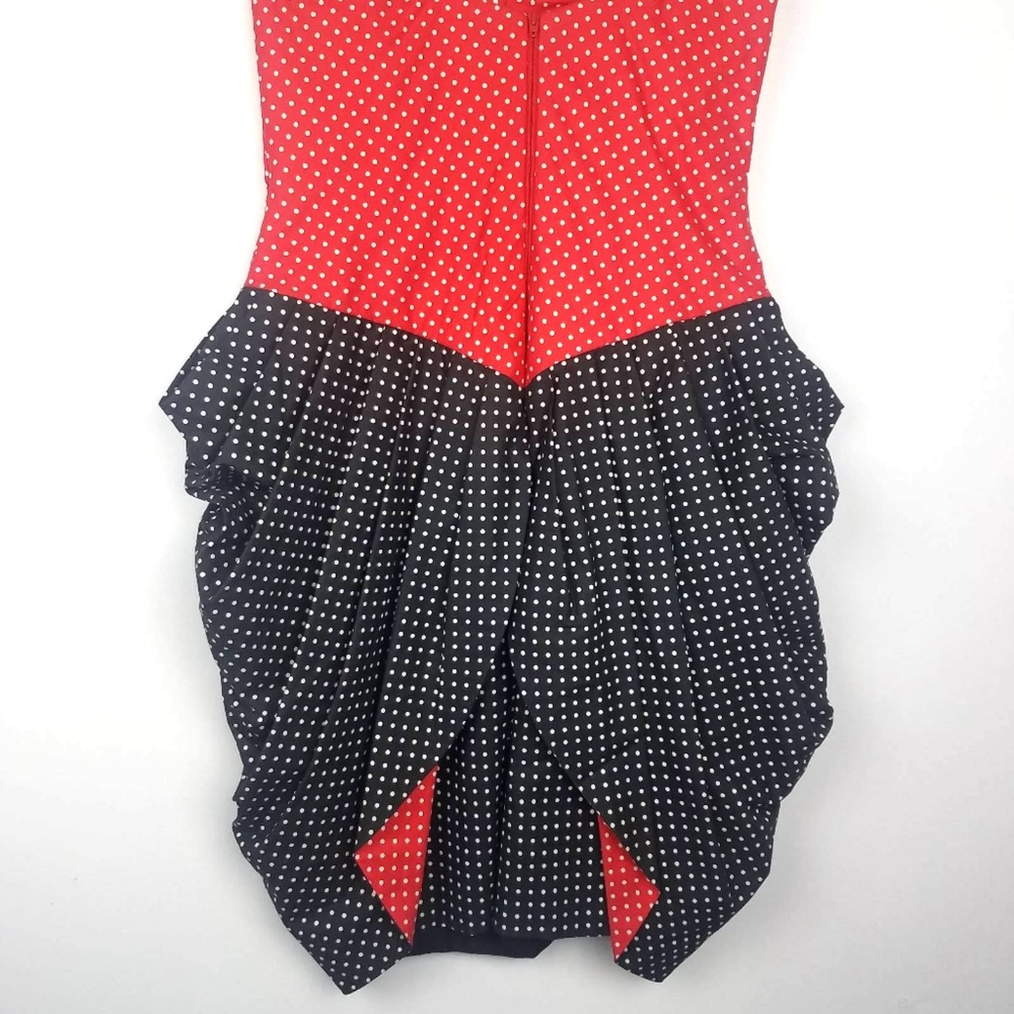 Vintage | Red & Black Polka Dot Dress Bustle Skirt 1980s