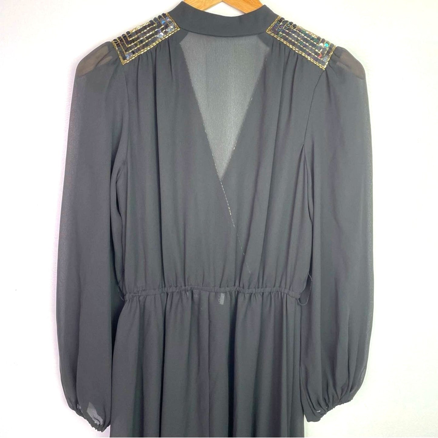 Vintage | Sheer Black Dress Sequin & Beaded Shoulder Patches