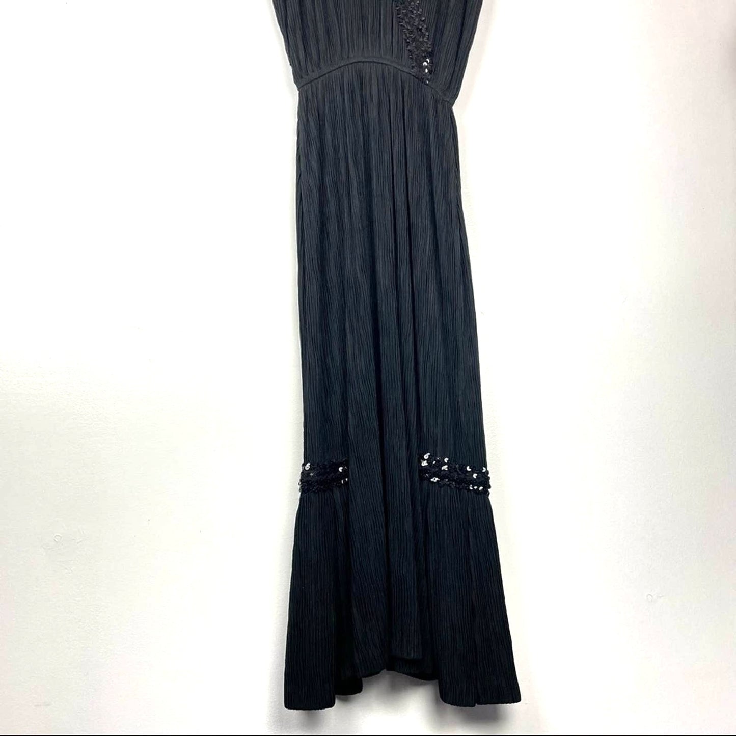 Vintage Black Maxi Dress Sequins Drop Waist