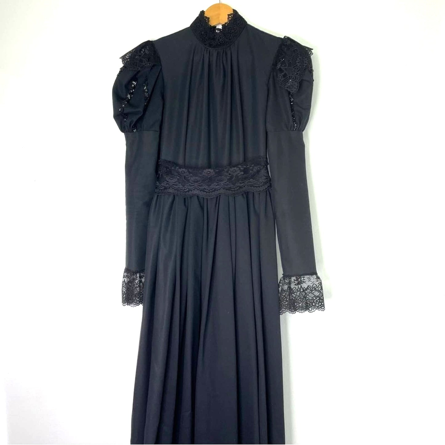 Vintage Handmade Black Dress Victorian Gown Wednesday Gothic XS