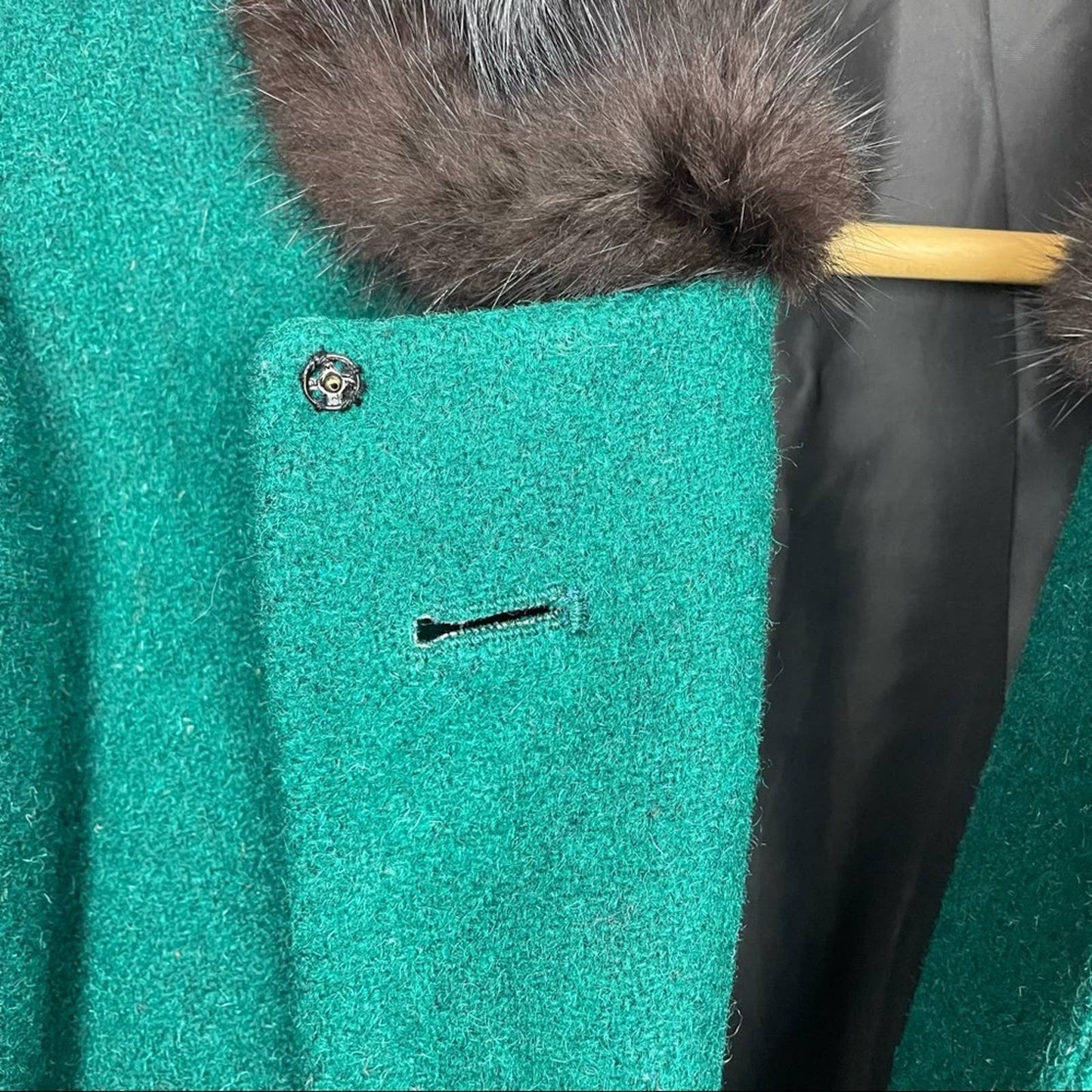 Vintage Green Wool & Real Fur Collar Jacket 1960s