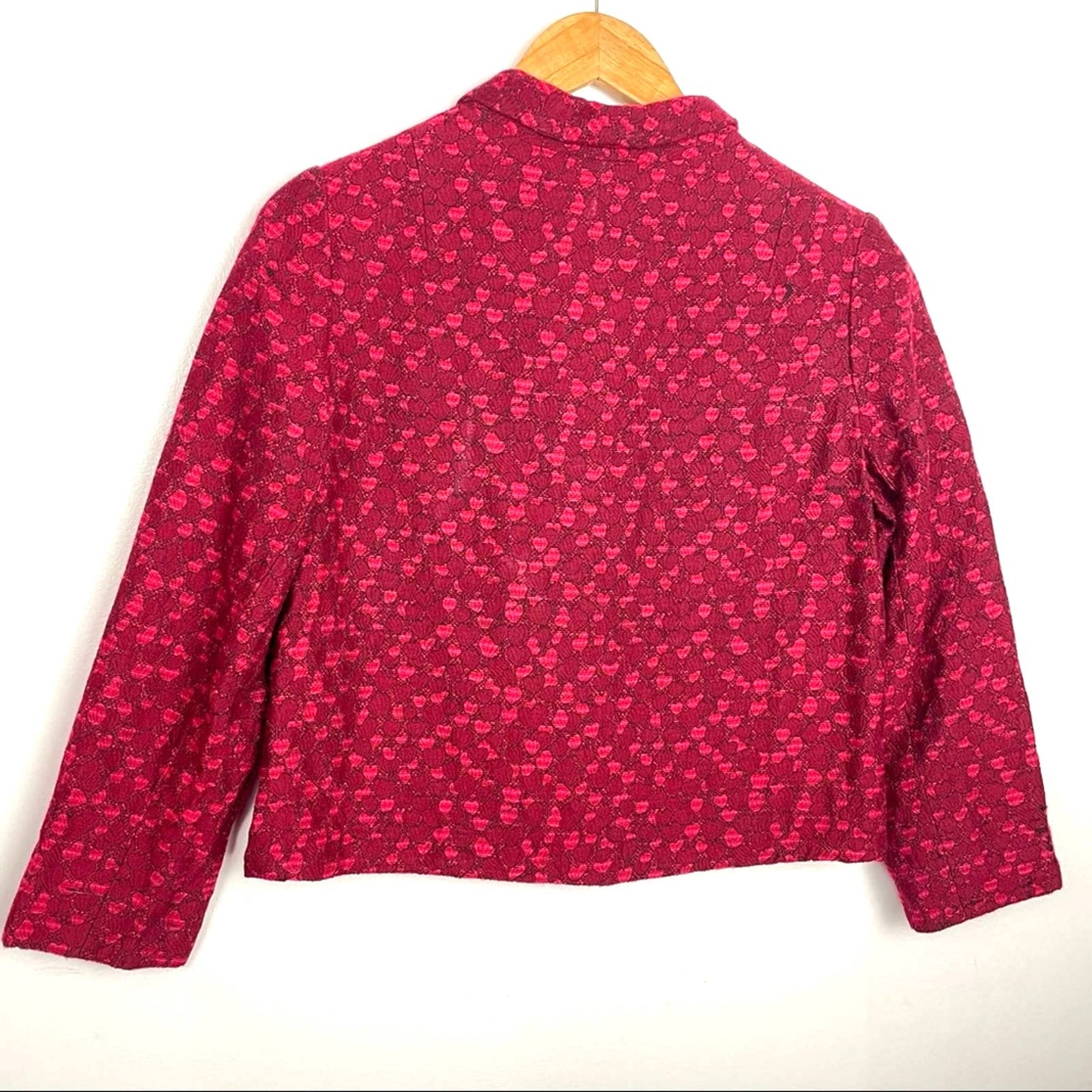 Vintage I.Magnin | Hearts Cropped Jacket Red & Pink Bow at Collar