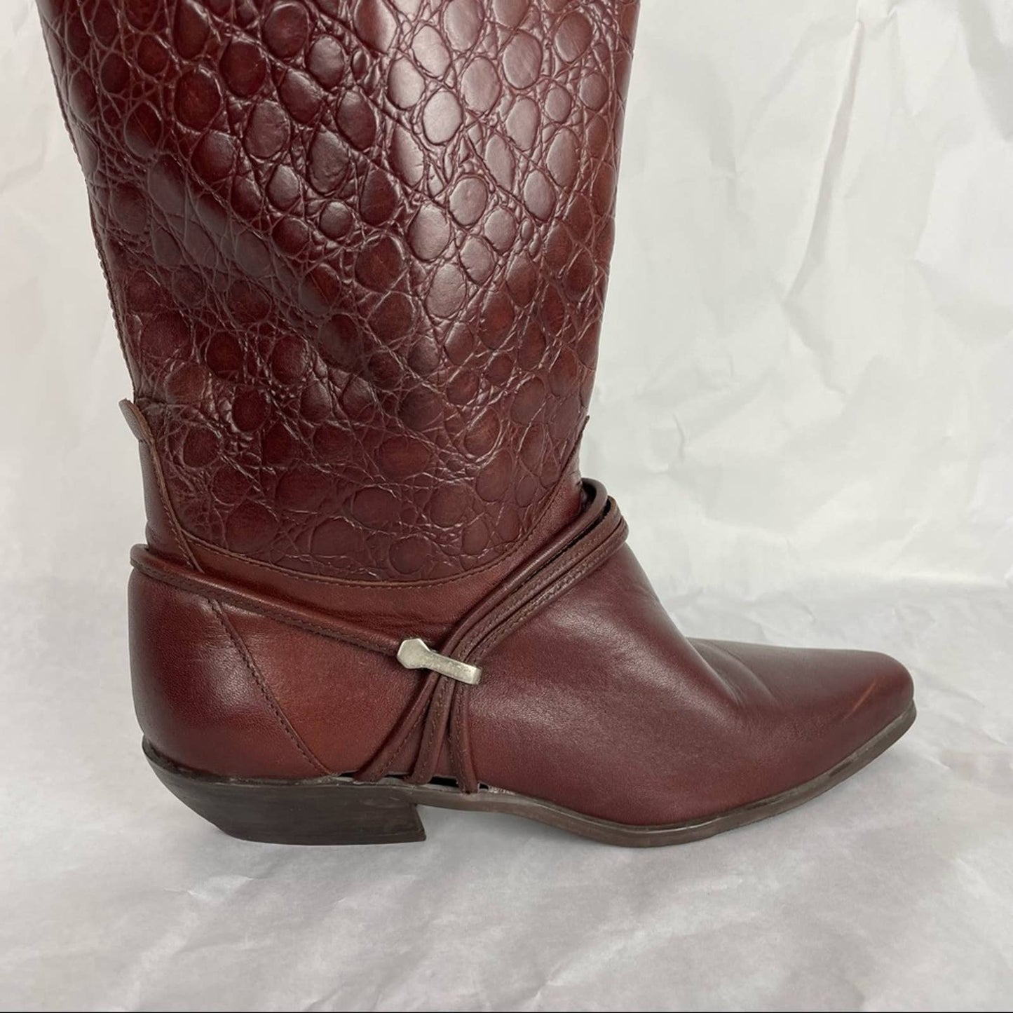 Vintage | Brown Leather Cowboy Boots Alligator Pointed Toe