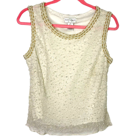 Vintage Silk Beaded Pearls Blouse Tank Top White Gold Sparkle