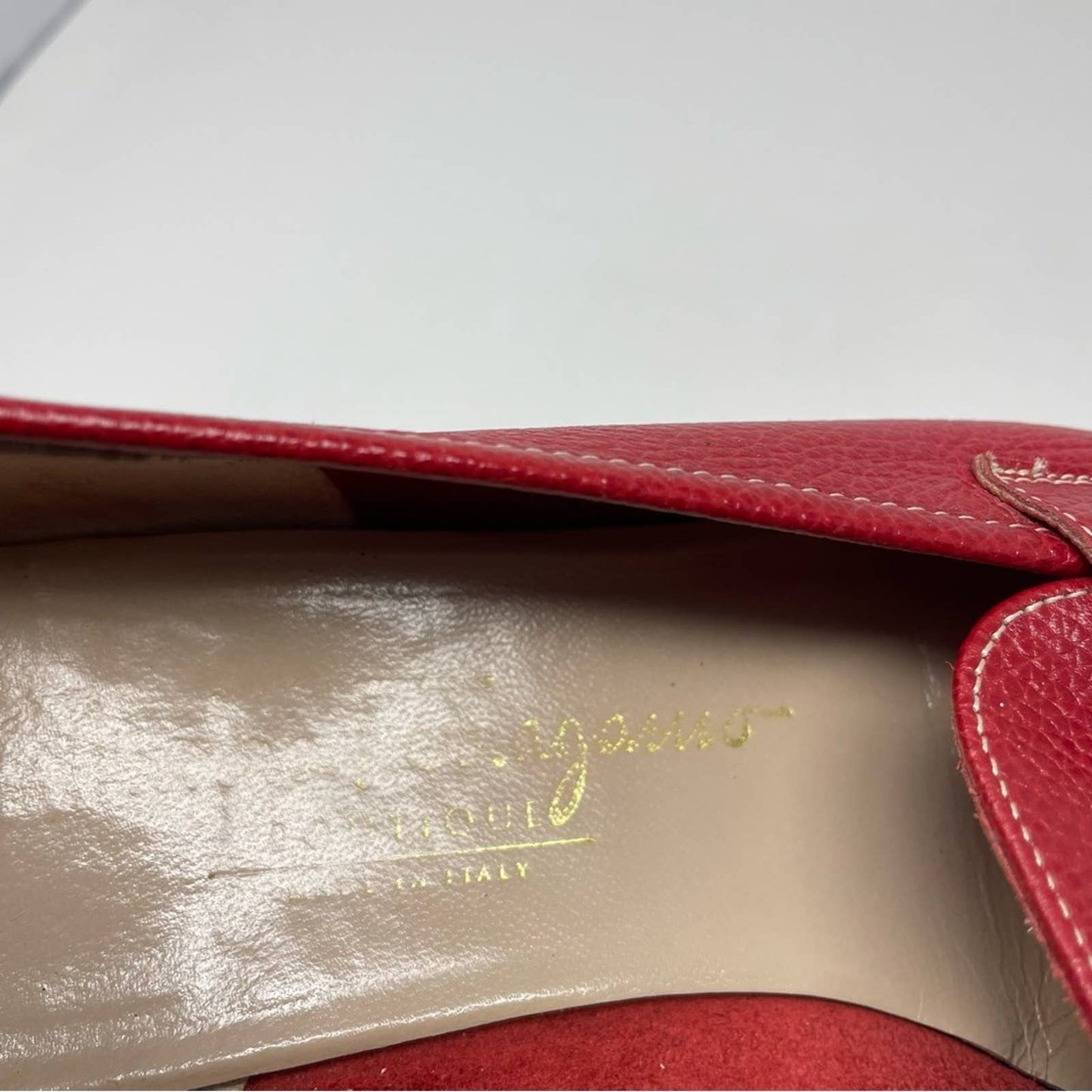 Ferragamo Red Loafers Slides Flats Leather Vintage 6.5