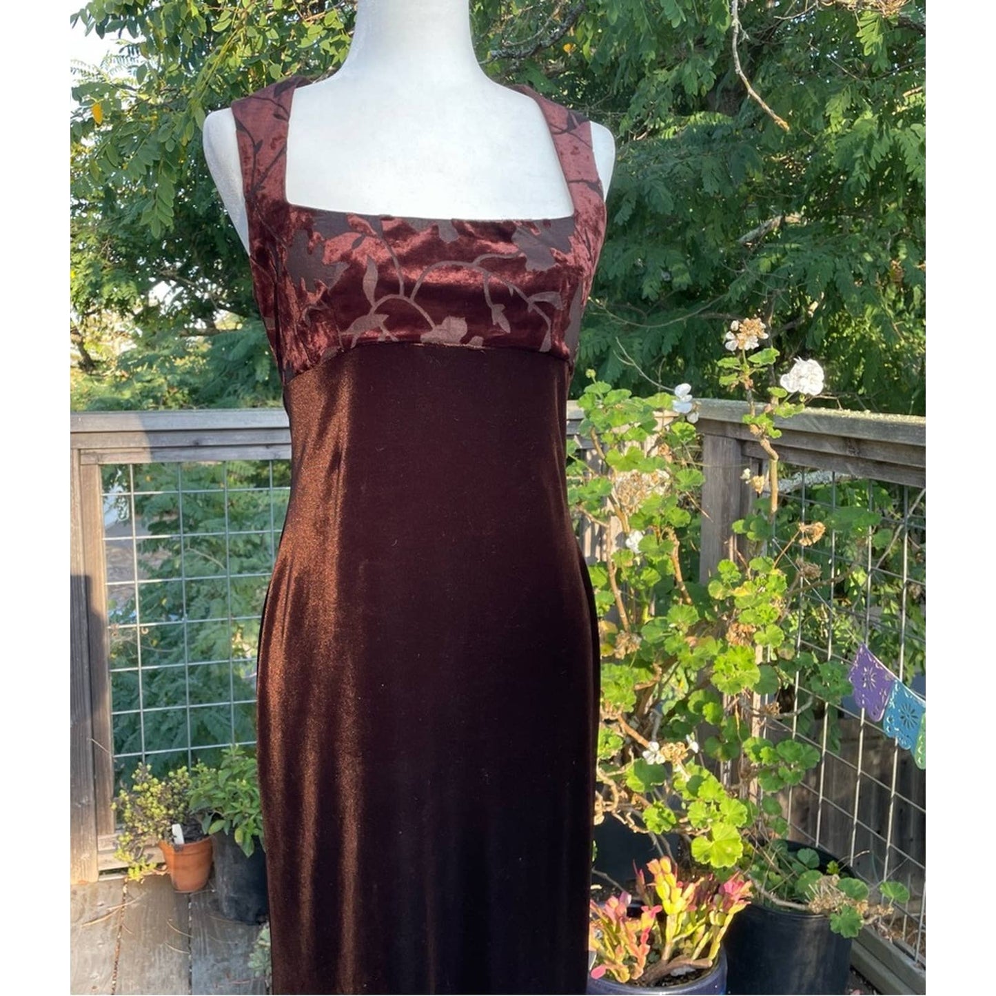 Vintage Brown Velvet Maxi Dress 90s Y2K