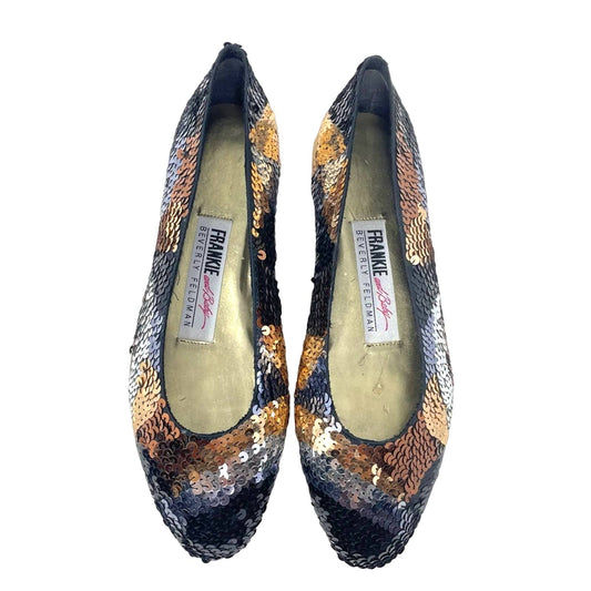 Frankie & Baby Sequin Shoes Black Silver Bronze Metallic 7.5