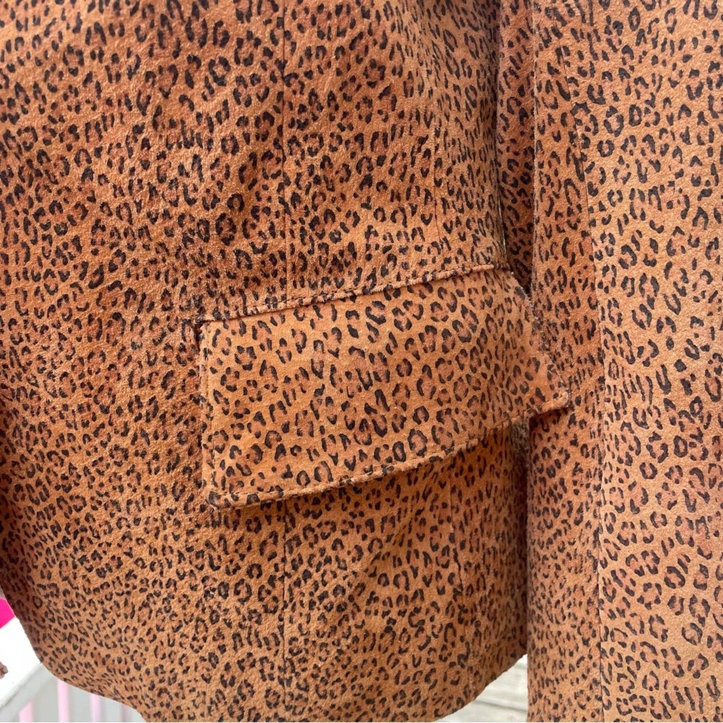 Vintage Suede Leopard Print Jacket Brown Tan Pearl Button S