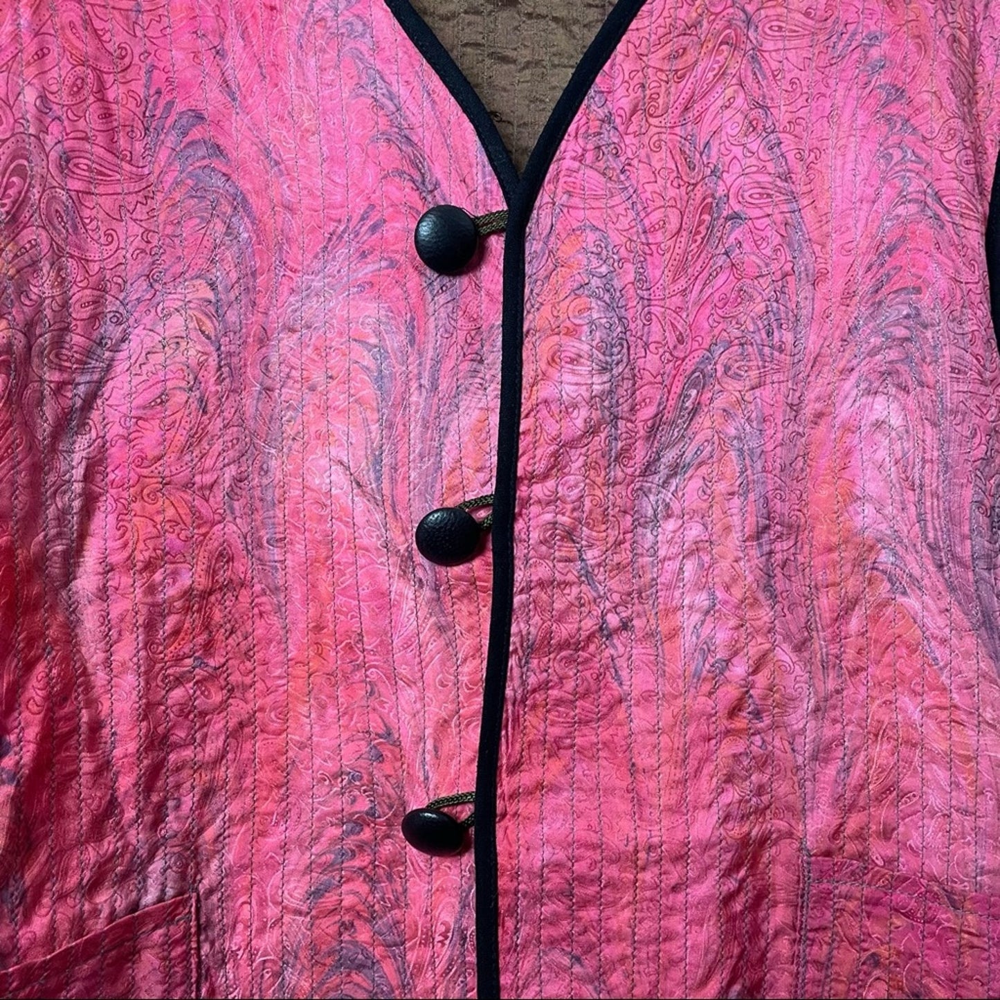 Quilted Silk Jacket Vintage Pink Orange Medium Reversible