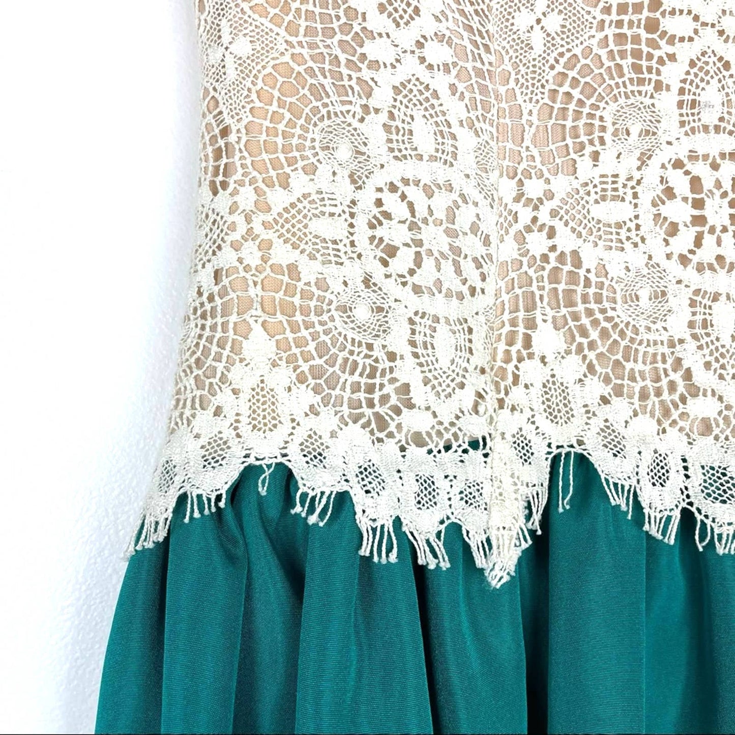 House of Bianchi | Vintage Lace Dress Off the Shoulder Formal Green Skirt