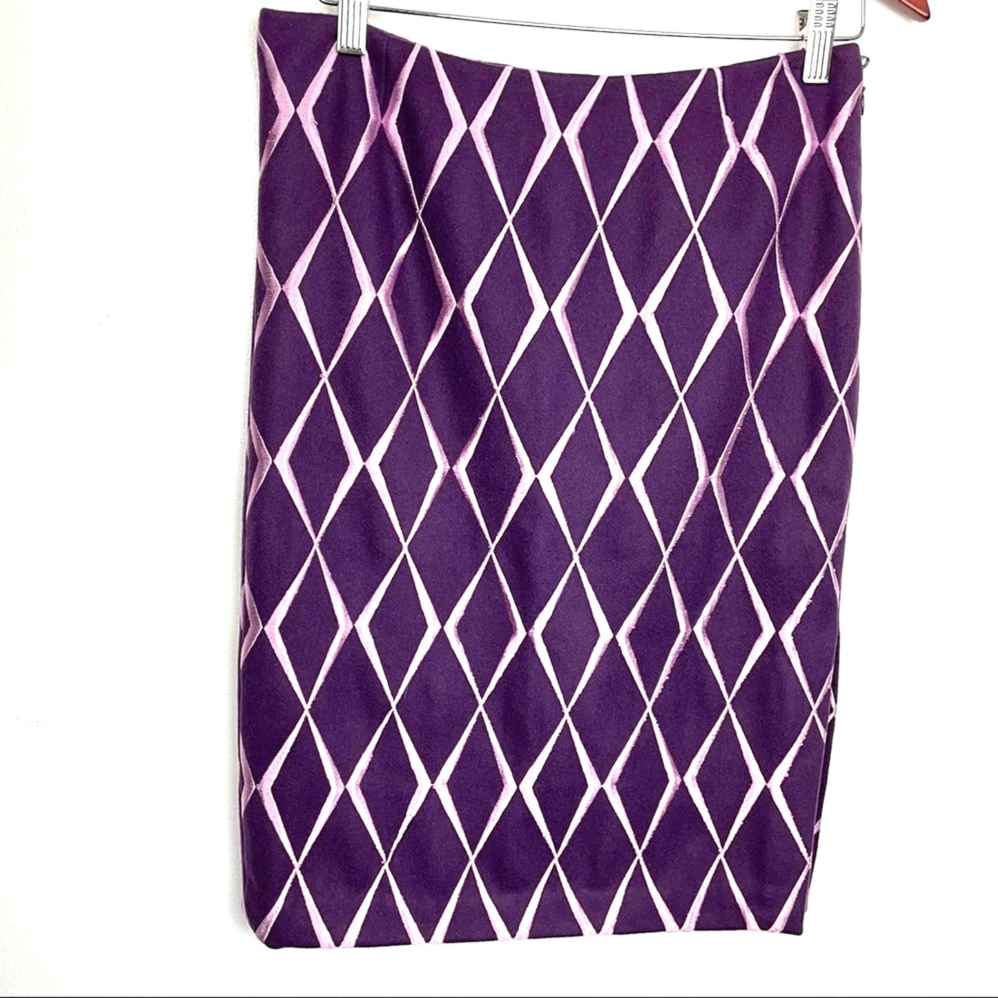 Tocca | Vintage Wool Embroidered Skirt | Purple & Pink Diamond Pattern Size 4