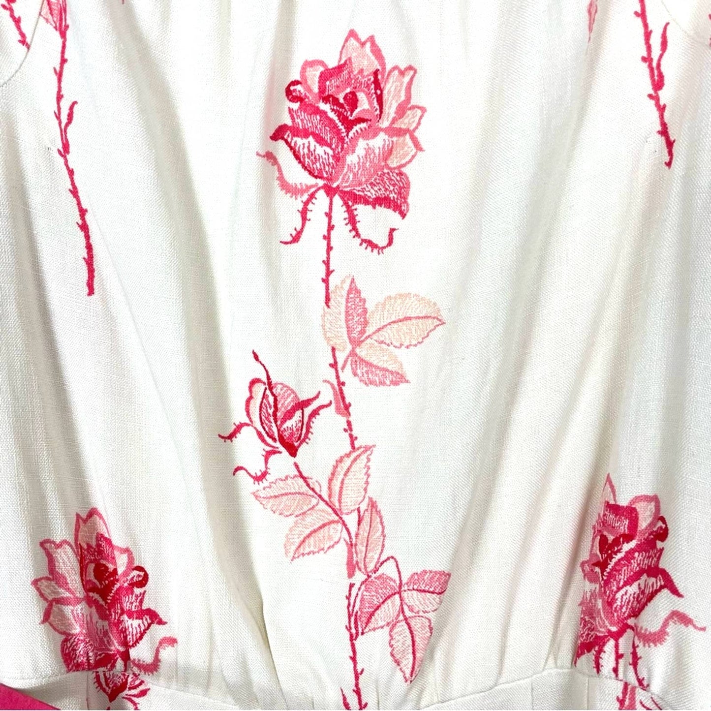 Vintage White Sun Dress Handmade 1960 Roses Red Pink